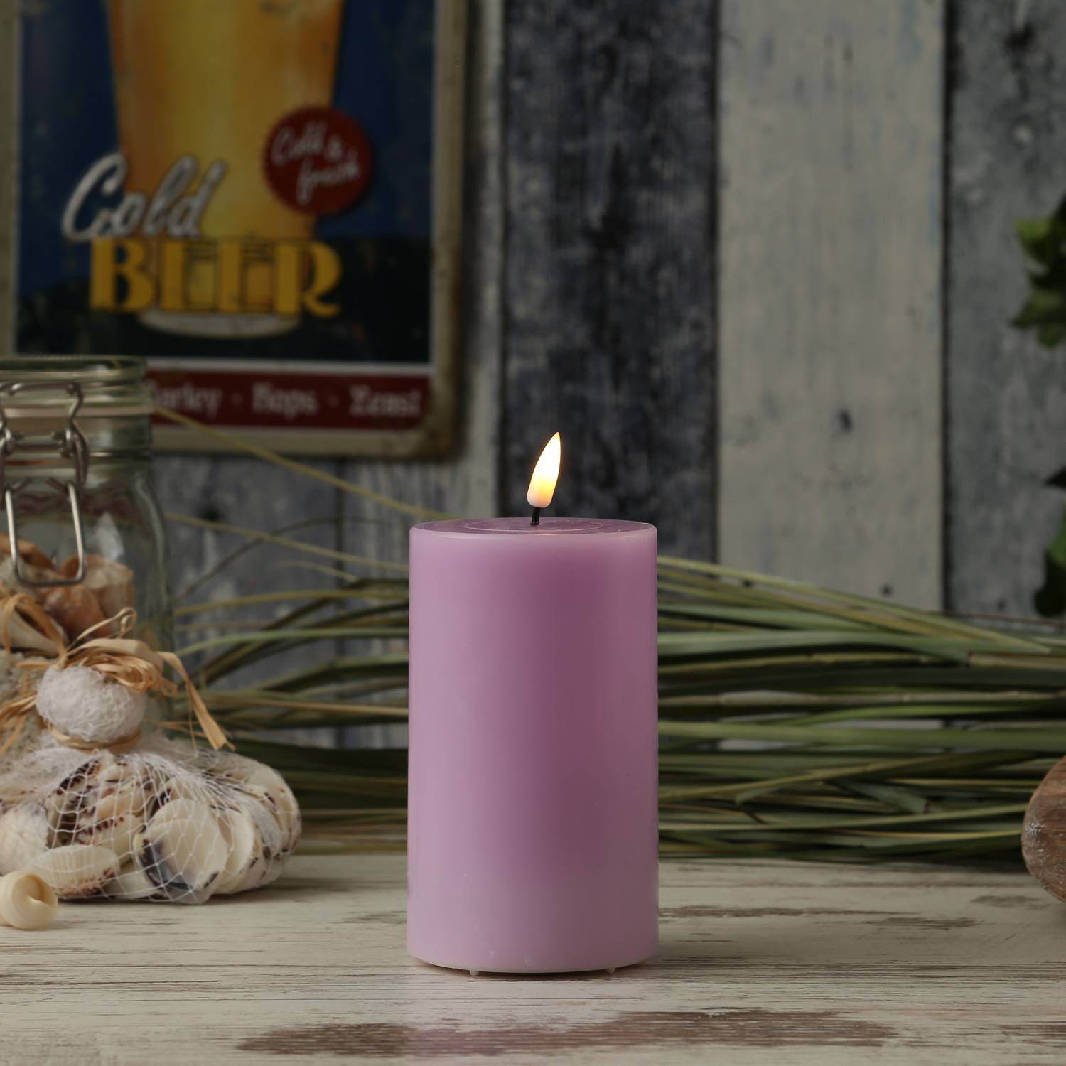 LED Kerze Mia Deluxe Homeart Echtwachs flackernd H: 12,5cm D: 7,5cm lavendel