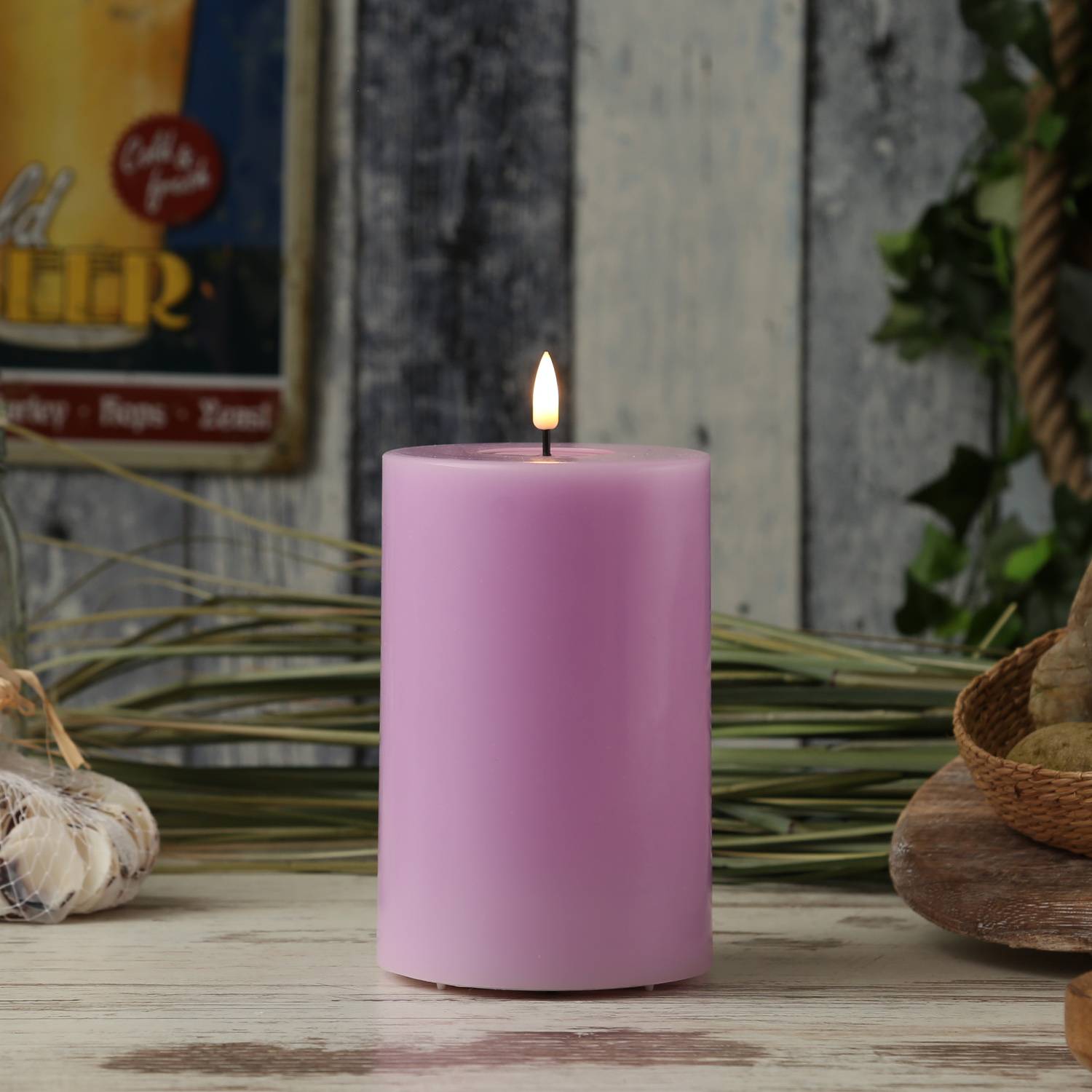 LED Kerze Mia Deluxe Homeart Echtwachs flackernd H: 15cm D: 10cm lavendel