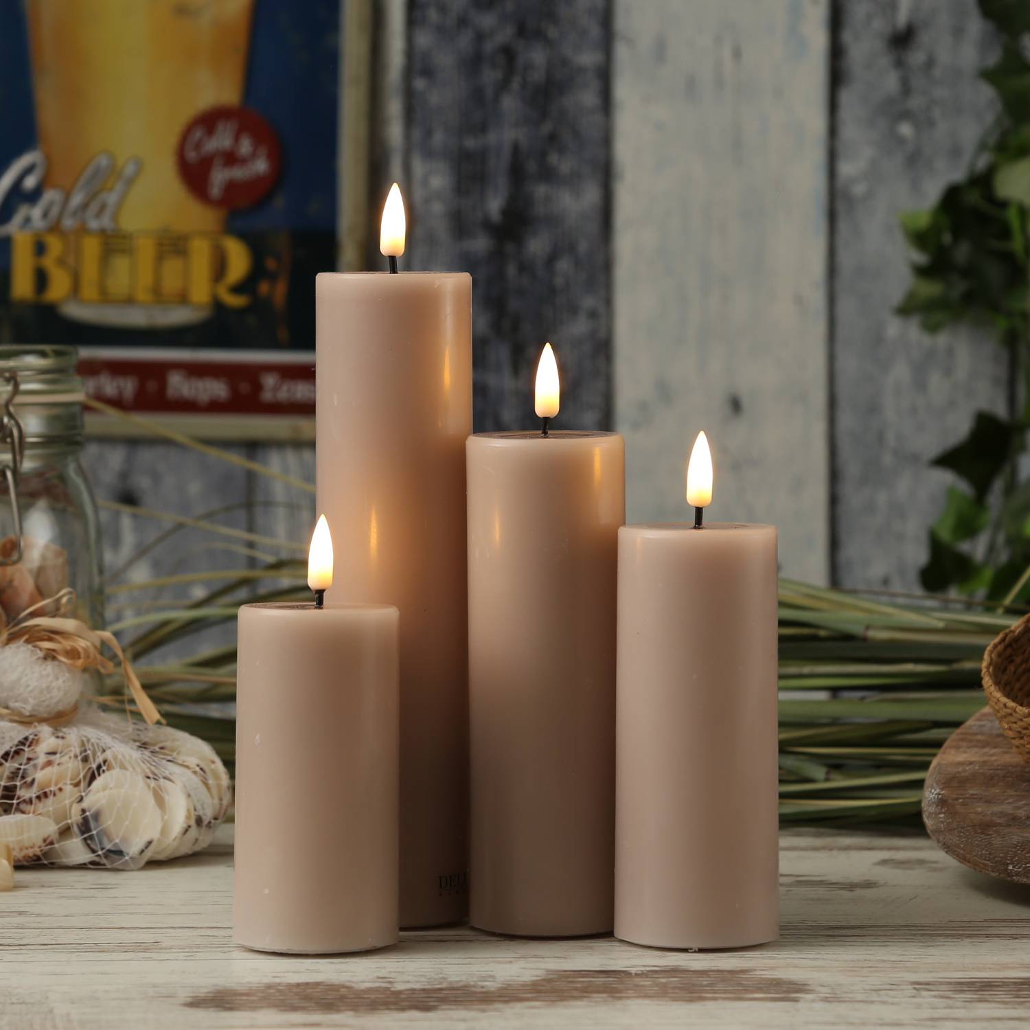 LED Kerze Mia Deluxe Homeart Echtwachs flackernd H: 20cm D: 5cm altrosa