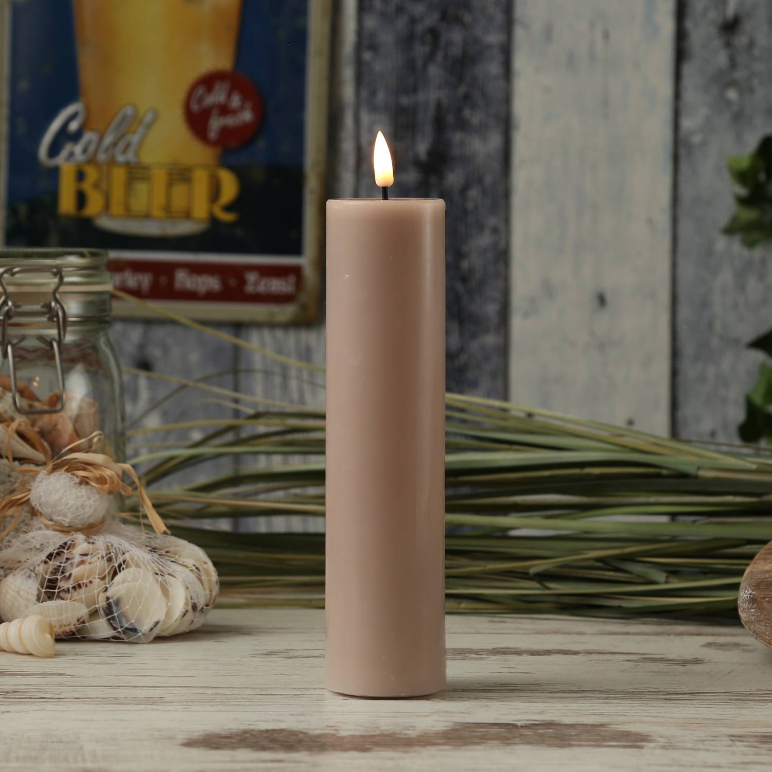 LED Kerze Mia Deluxe Homeart Echtwachs flackernd H: 20cm D: 5cm altrosa