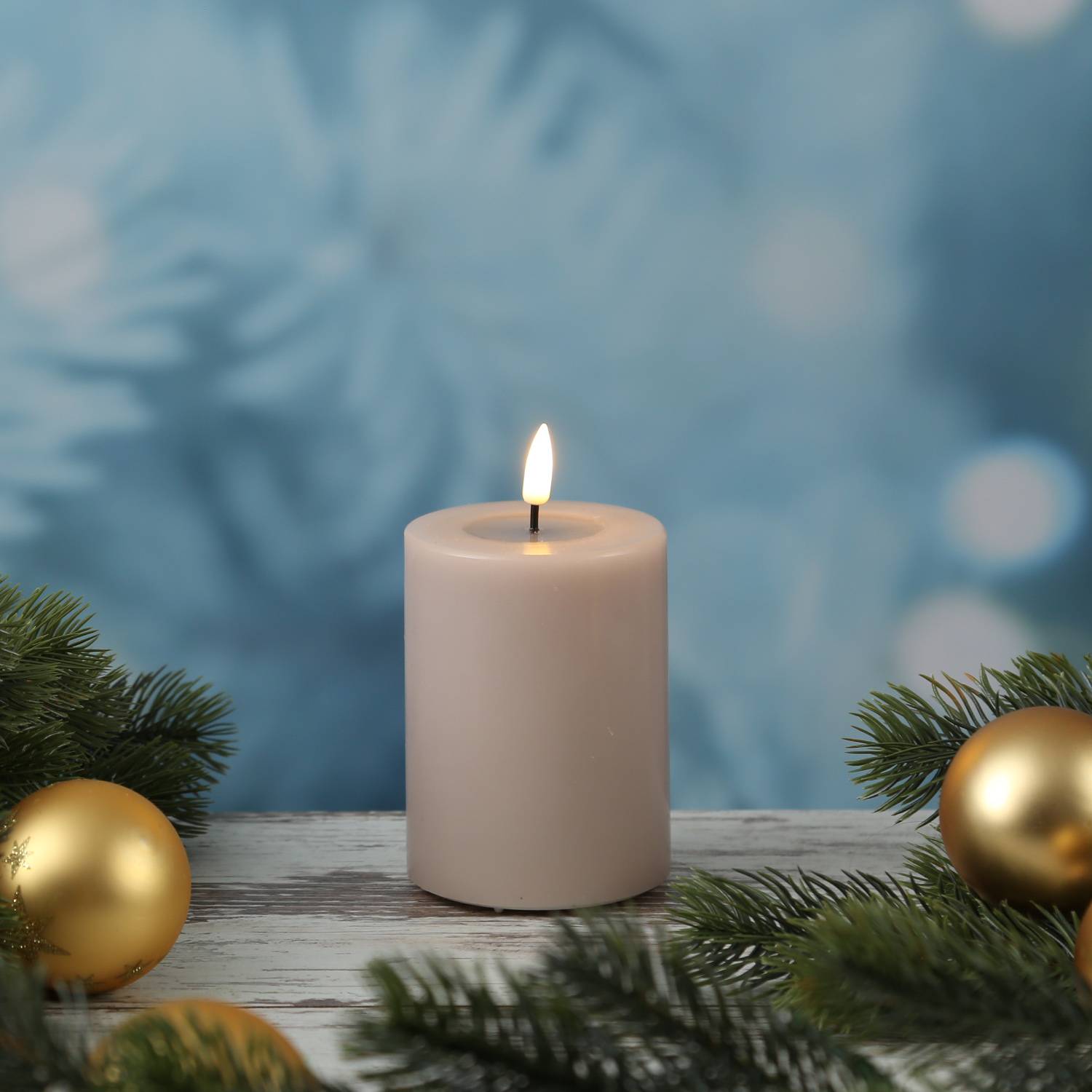 LED Kerze Mia Deluxe Homeart Echtwachs flackernd H: 10cm D: 7,5cm altrosa