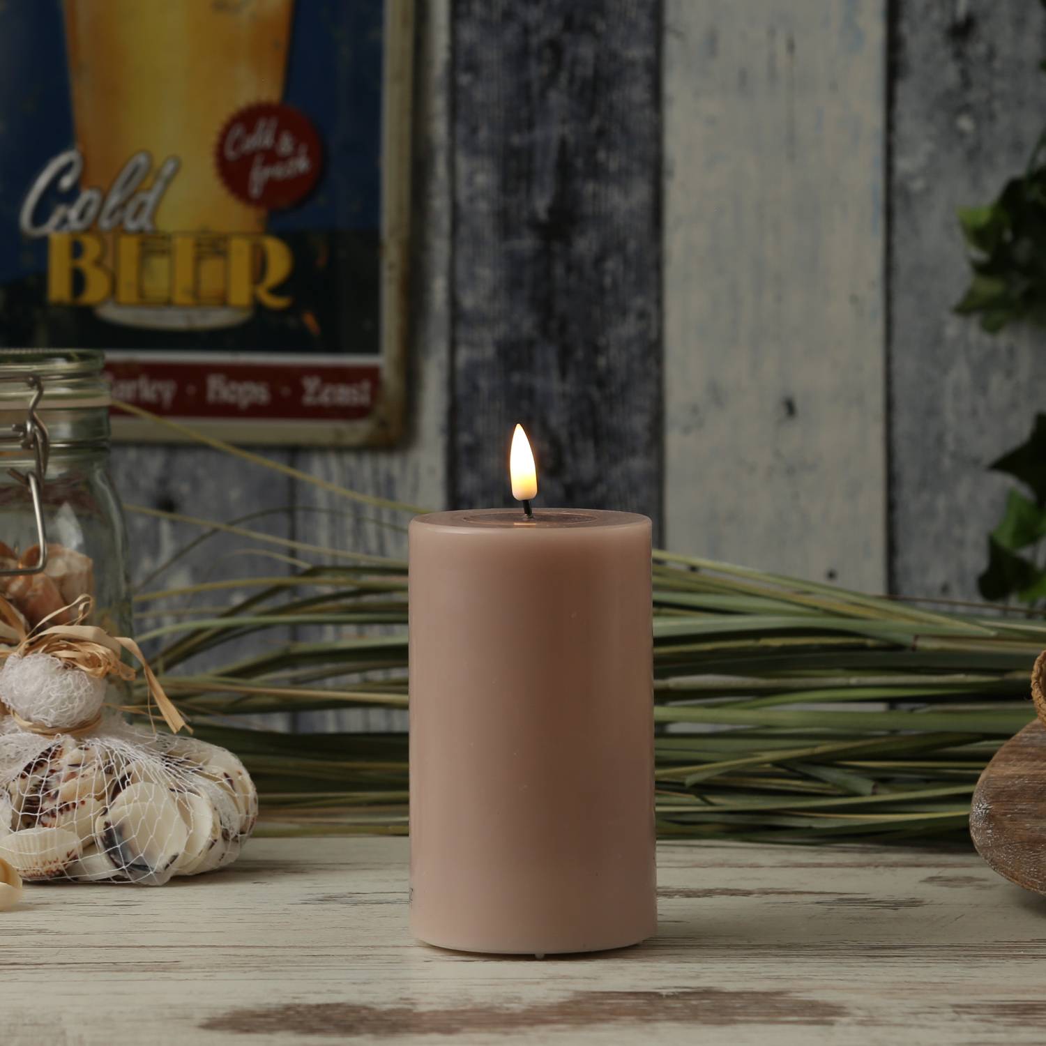 LED Kerze Mia Deluxe Homeart Echtwachs flackernd H: 12,5cm D: 7,5cm altrosa