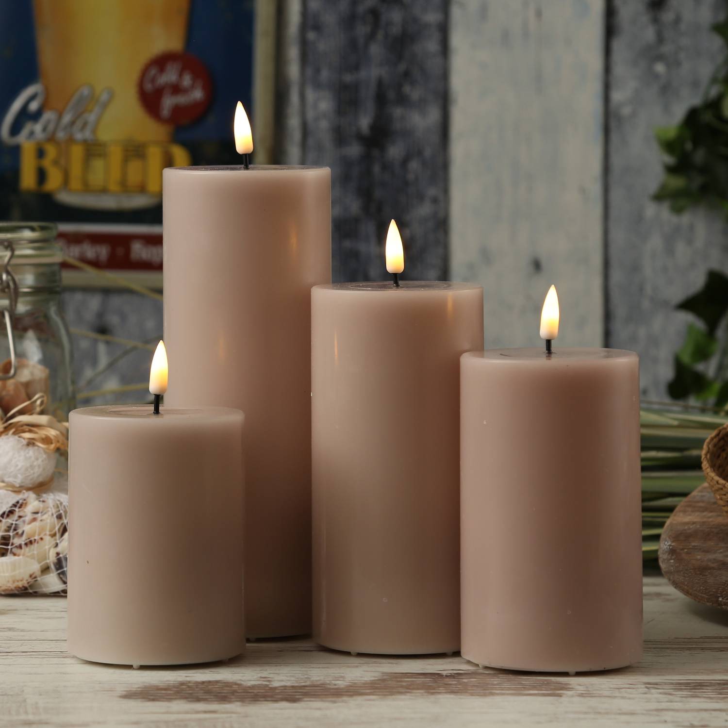 LED Kerze Mia Deluxe Homeart Echtwachs flackernd H: 12,5cm D: 7,5cm altrosa