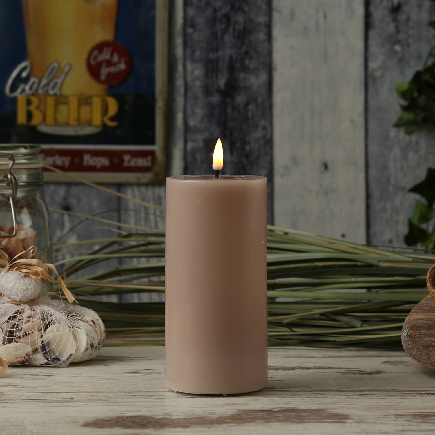 LED Kerze Mia Deluxe Homeart Echtwachs flackernd H: 15cm D: 7,5cm altrosa