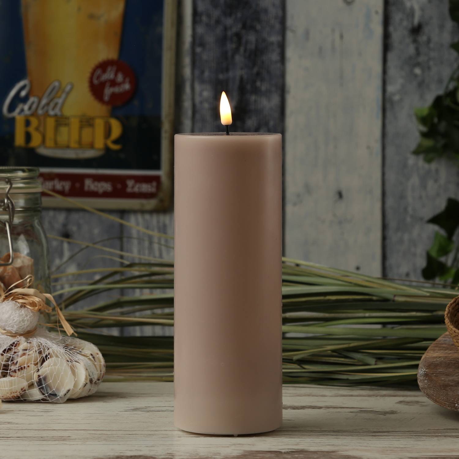 LED Kerze Mia Deluxe Homeart Echtwachs flackernd H: 20cm D: 7,5cm altrosa