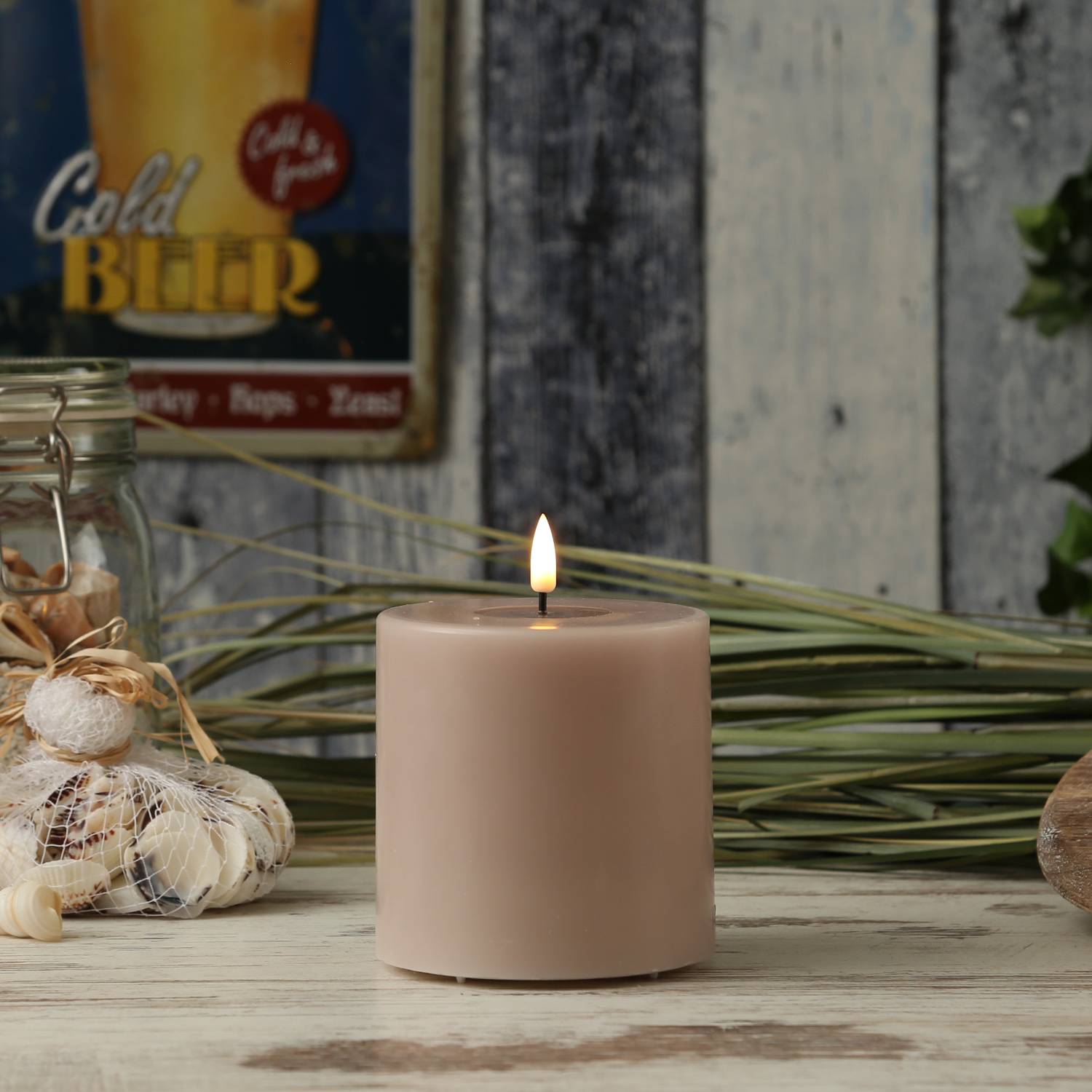 LED Kerze Mia Deluxe Homeart Echtwachs flackernd H: 10cm D: 10cm altrosa