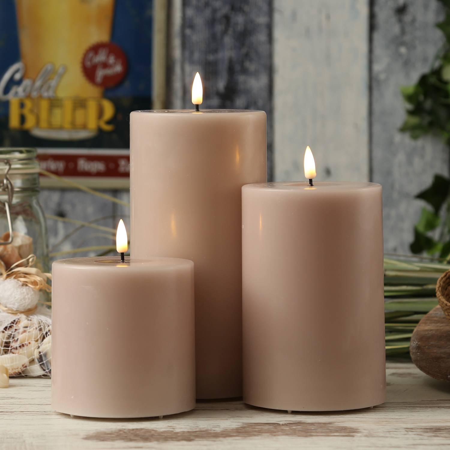 LED Kerze Mia Deluxe Homeart Echtwachs flackernd H: 20cm D: 10cm altrosa