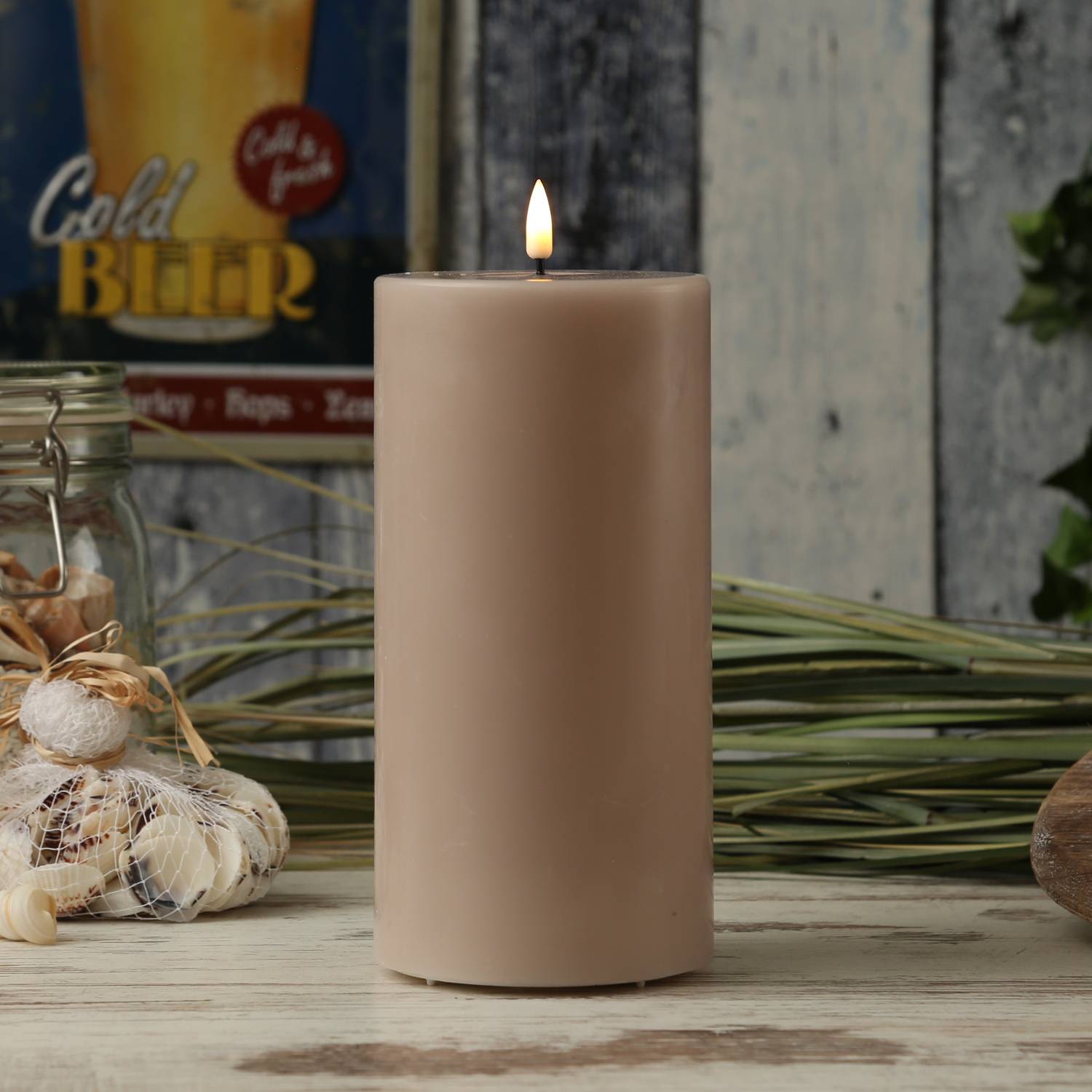 LED Kerze Mia Deluxe Homeart Echtwachs flackernd H: 20cm D: 10cm altrosa