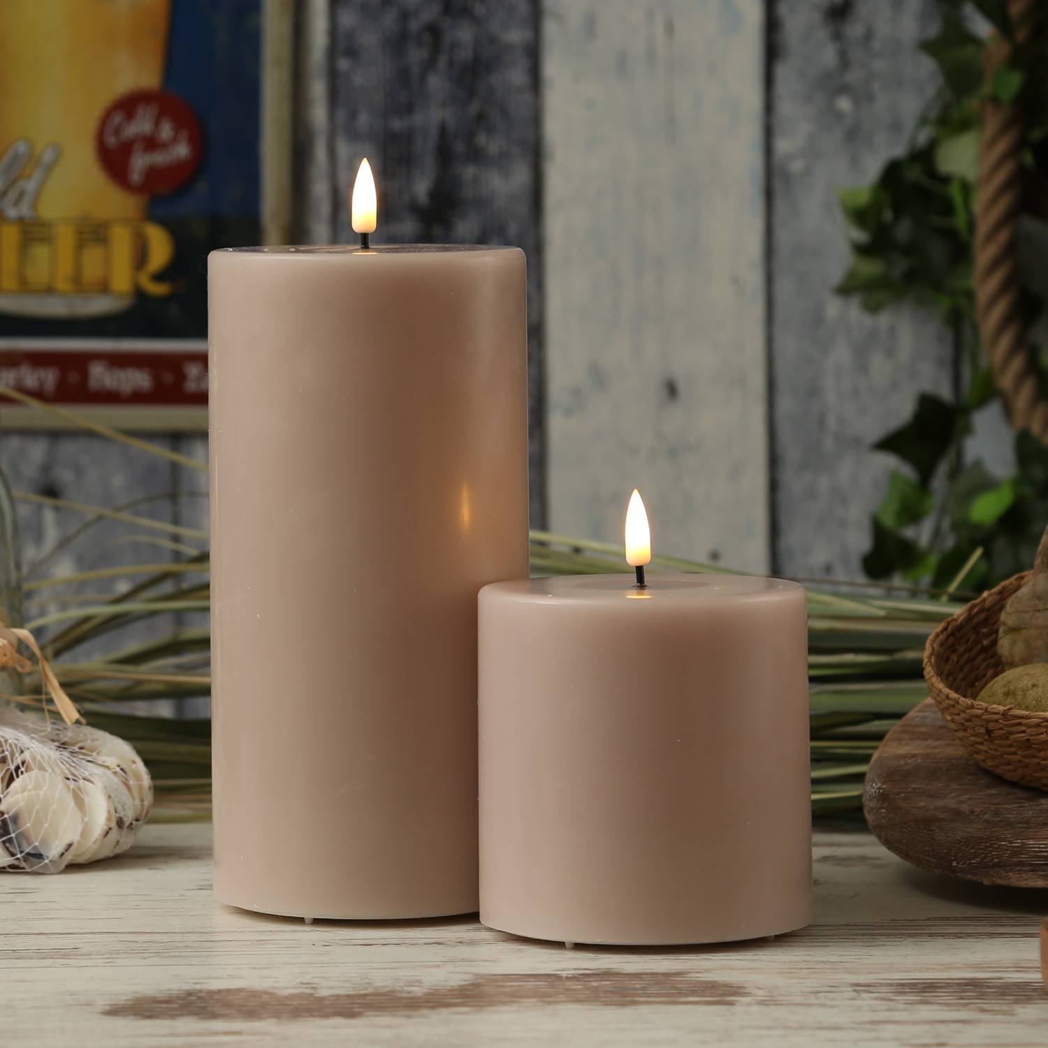 LED Kerze Mia Deluxe Homeart Echtwachs flackernd H: 20cm D: 10cm altrosa