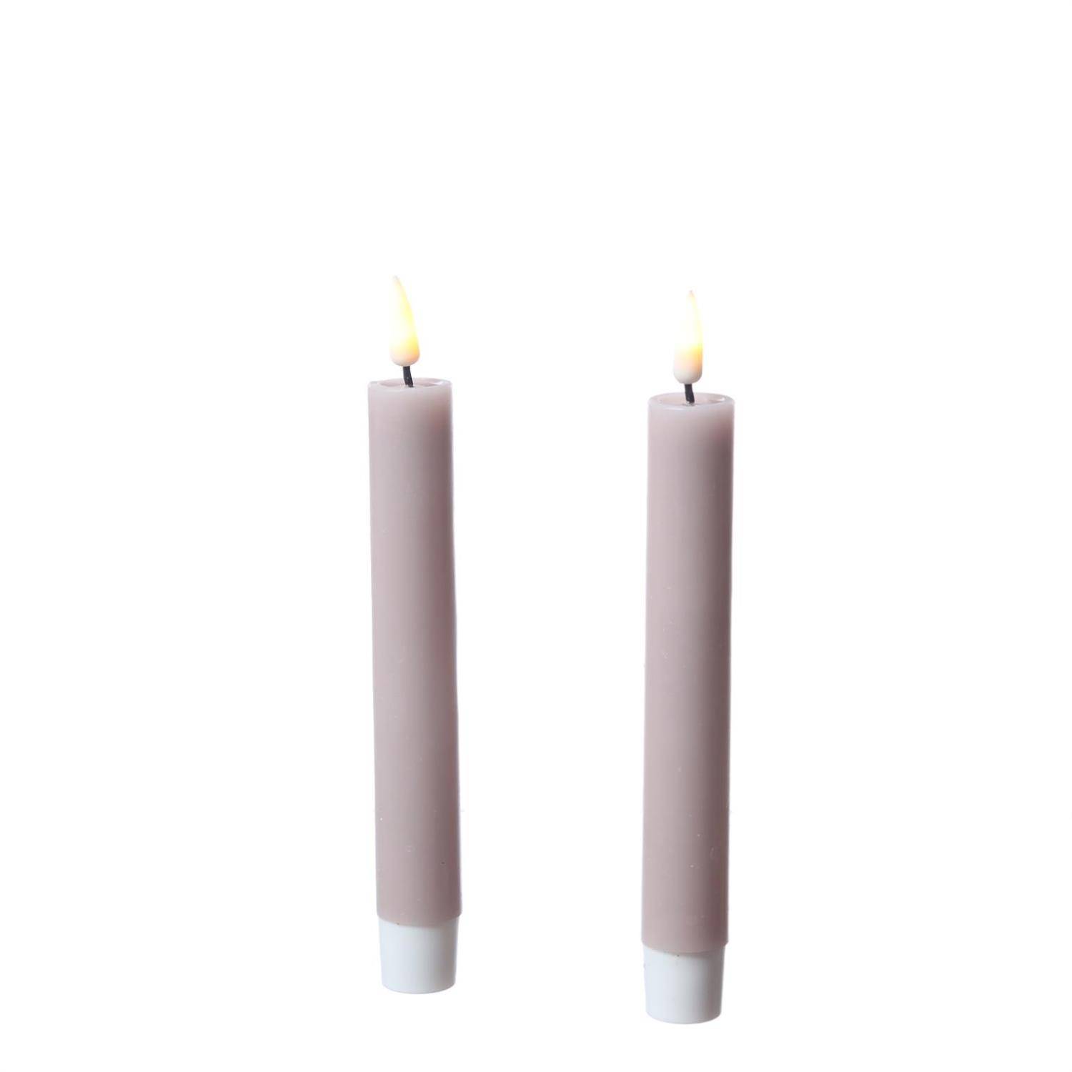 LED Stabkerzen Deluxe Tafelkerzen Echtwachs flackernd H: 15cm altrosa 2Stk