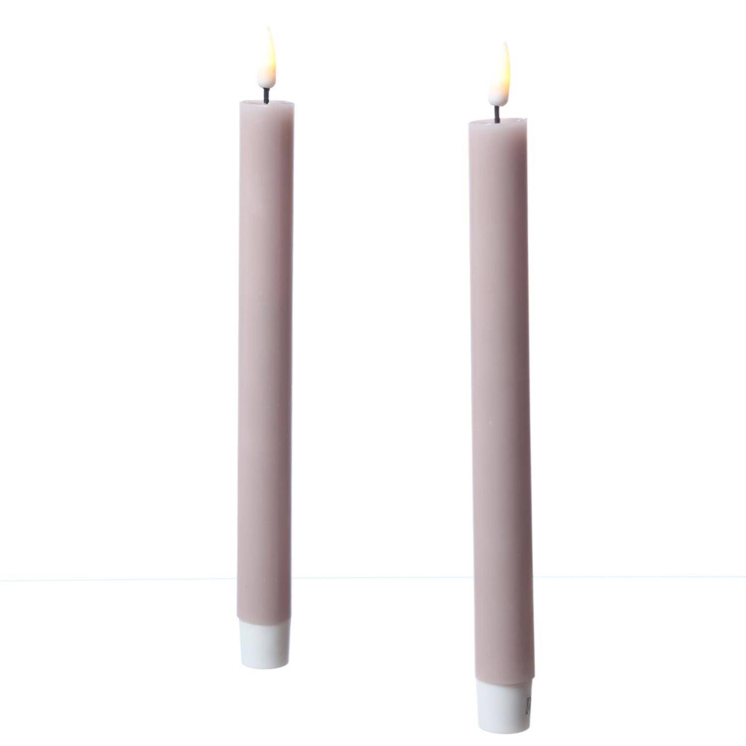 LED Stabkerzen Deluxe Tafelkerzen Echtwachs flackernd H: 24cm altrosa 2Stk