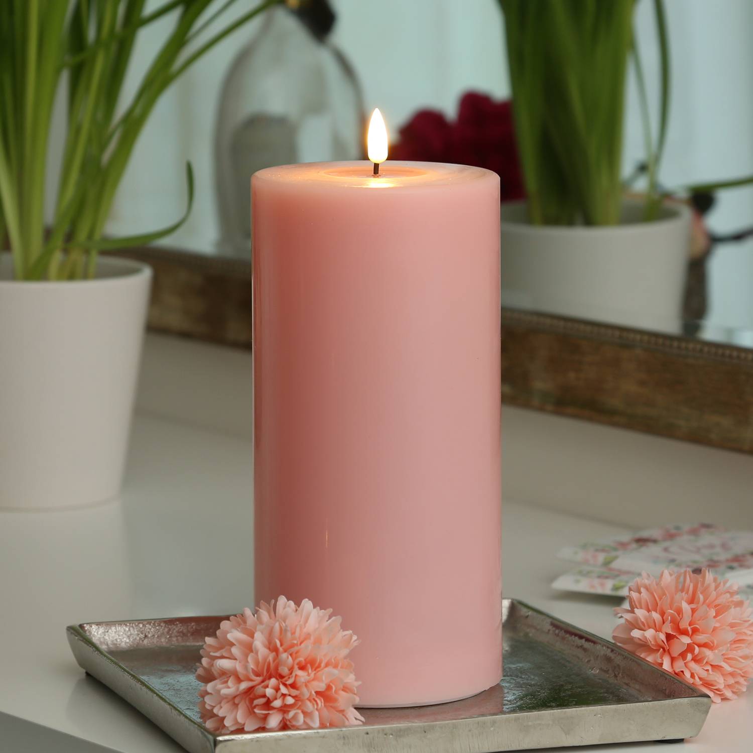 LED Kerze Mia Deluxe Homeart Echtwachs flackernde Flamme H: 20cm D: 10cm rosa
