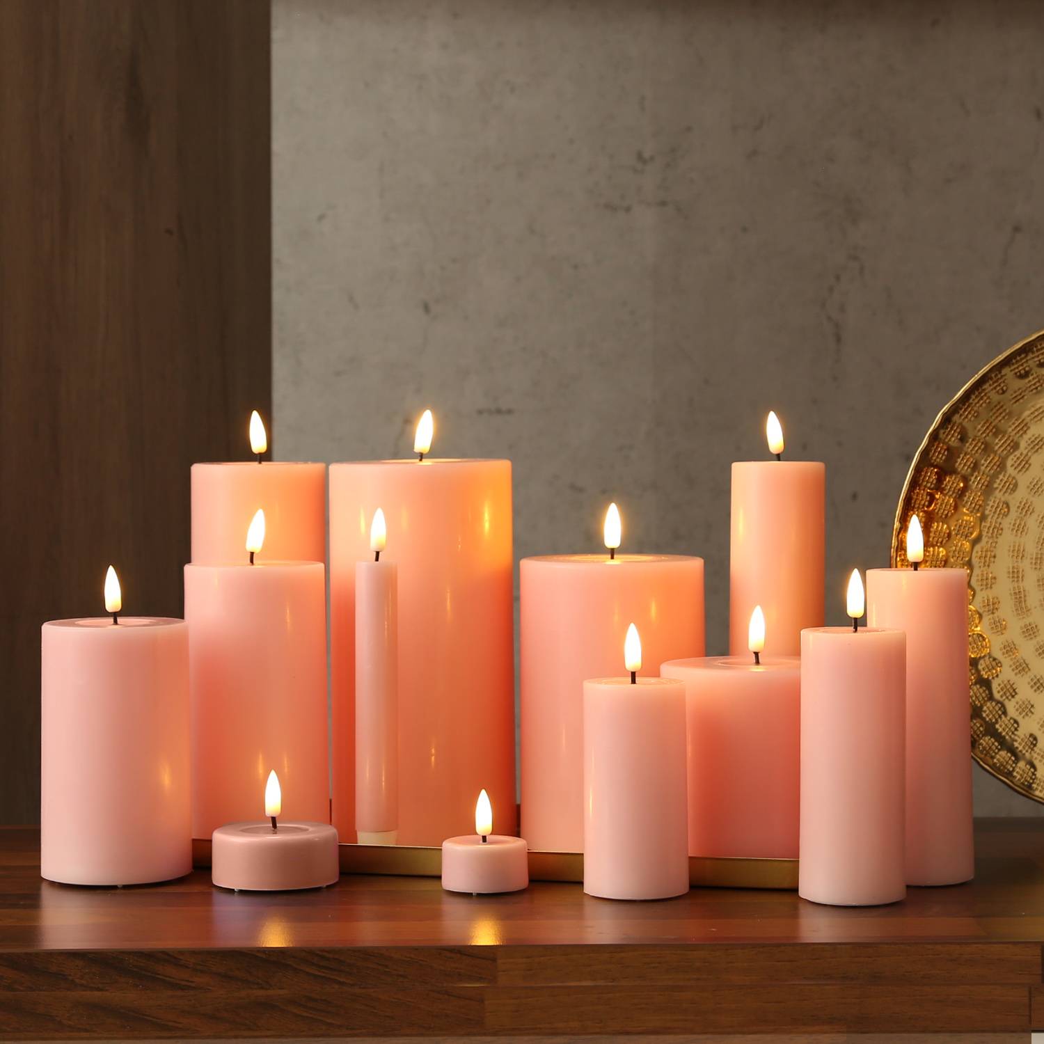 LED Kerze Mia Deluxe Homeart Echtwachs flackernde Flamme H: 20cm D: 5cm rosa