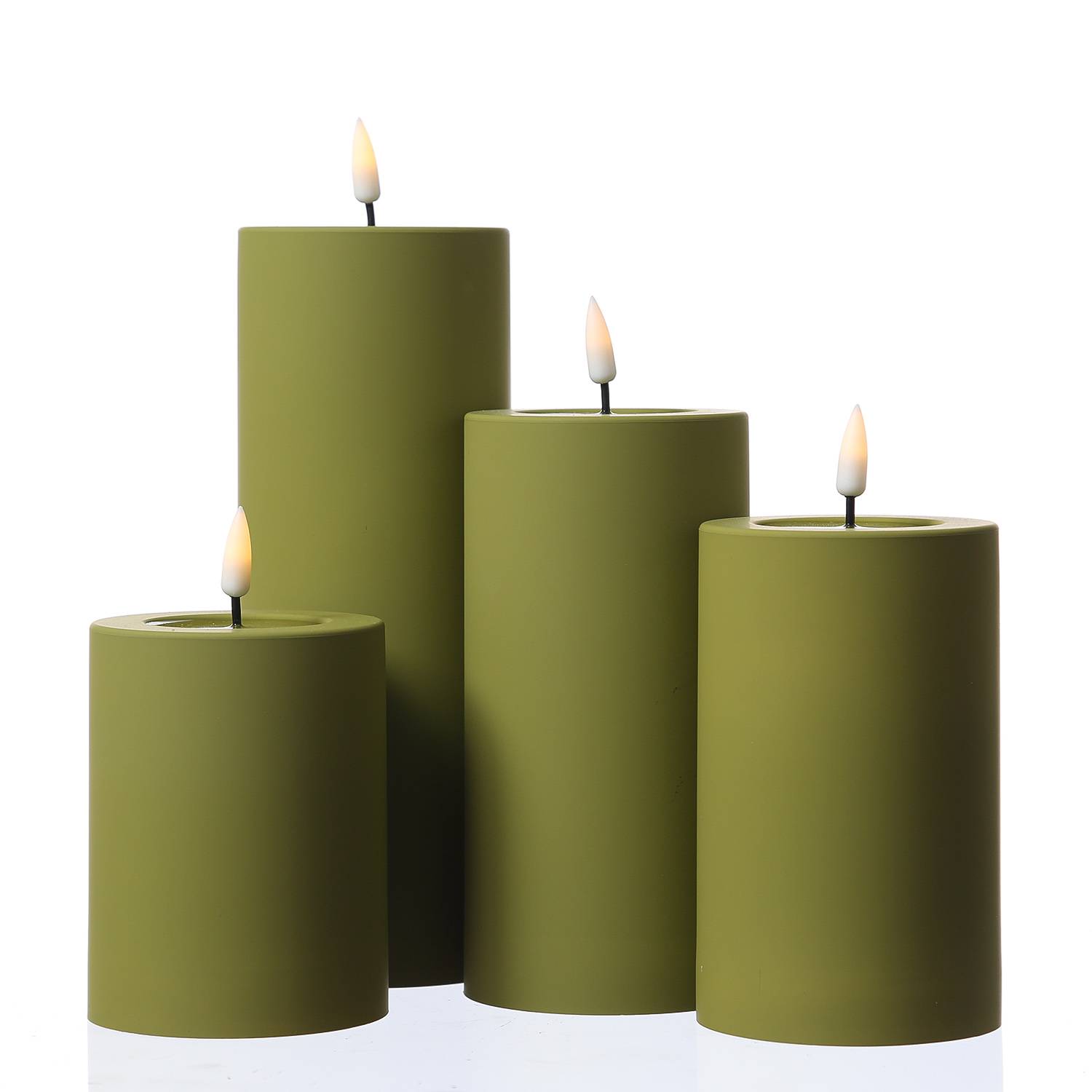LED Kerze MIA Deluxe Homeart outdoor flackernd H: 12,5cm D: 7,5cm olivgrün