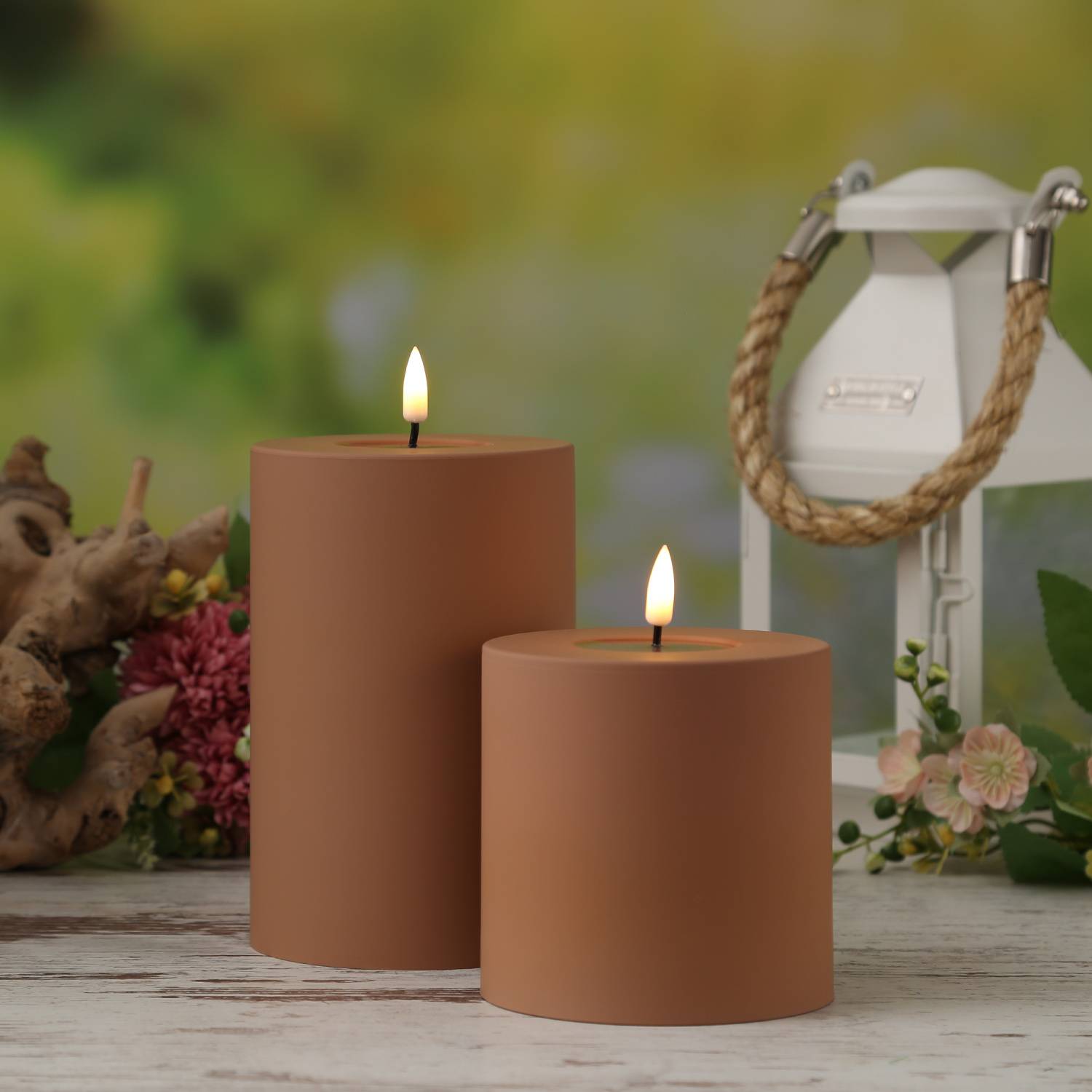 LED Kerze MIA Deluxe Homeart outdoor flackernd H: 15cm D: 10cm karamell