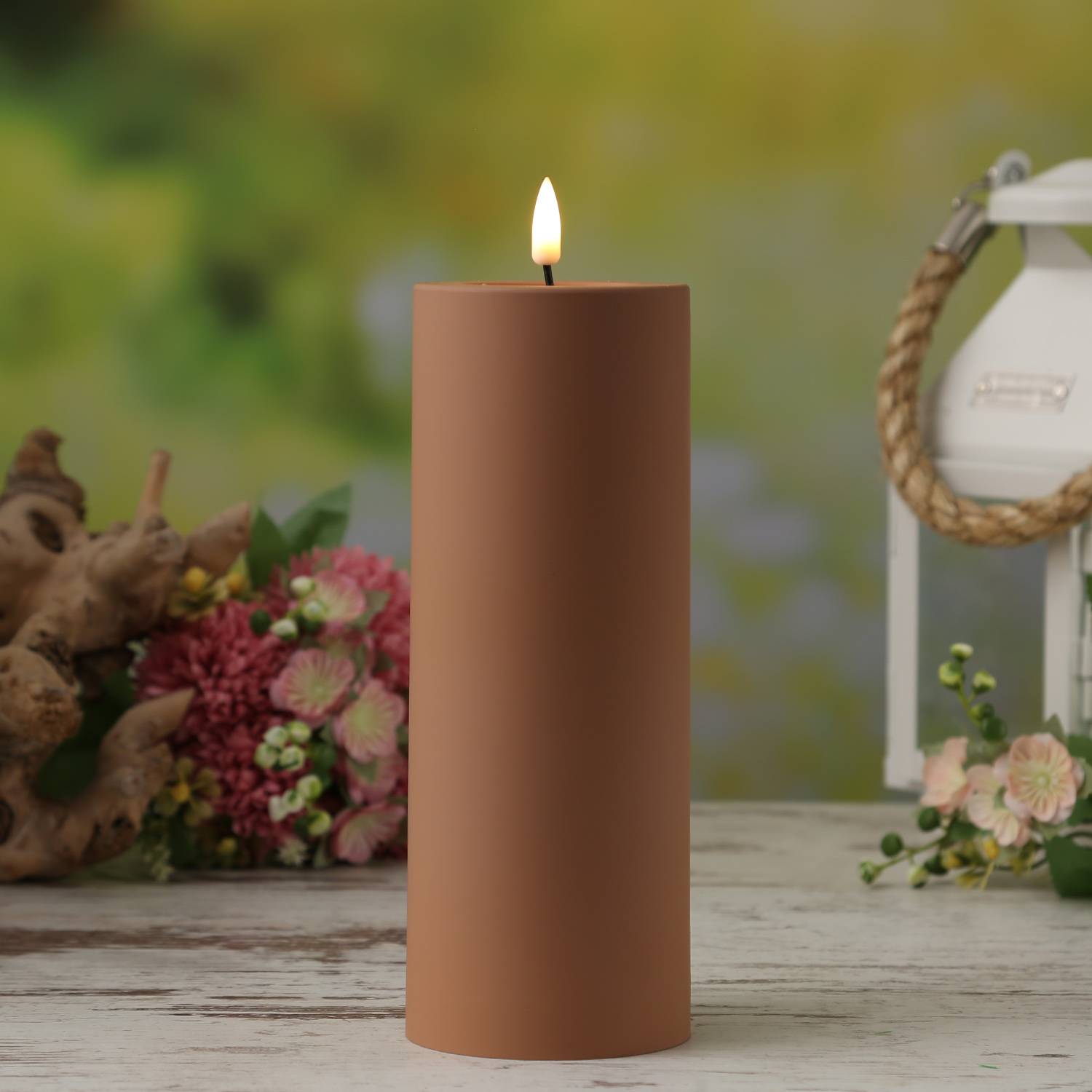 LED Kerze MIA Deluxe Homeart outdoor flackernd H: 20cm D: 7,5cm karamell