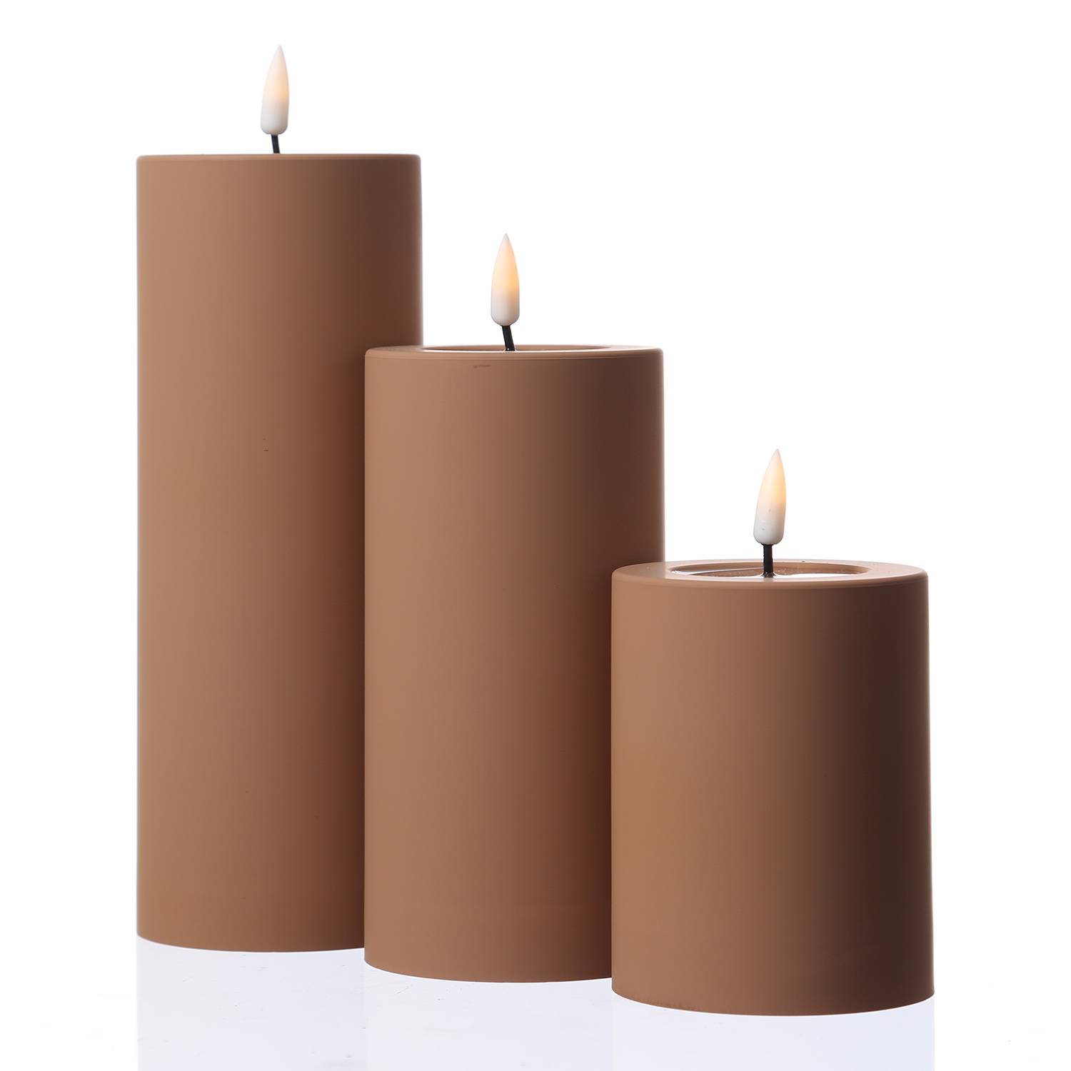 LED Kerze MIA Deluxe Homeart outdoor flackernd H: 10cm D: 7,5cm karamell