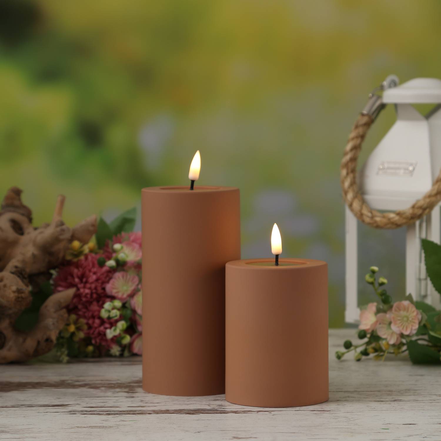 LED Kerze MIA Deluxe Homeart outdoor flackernd H: 10cm D: 7,5cm karamell