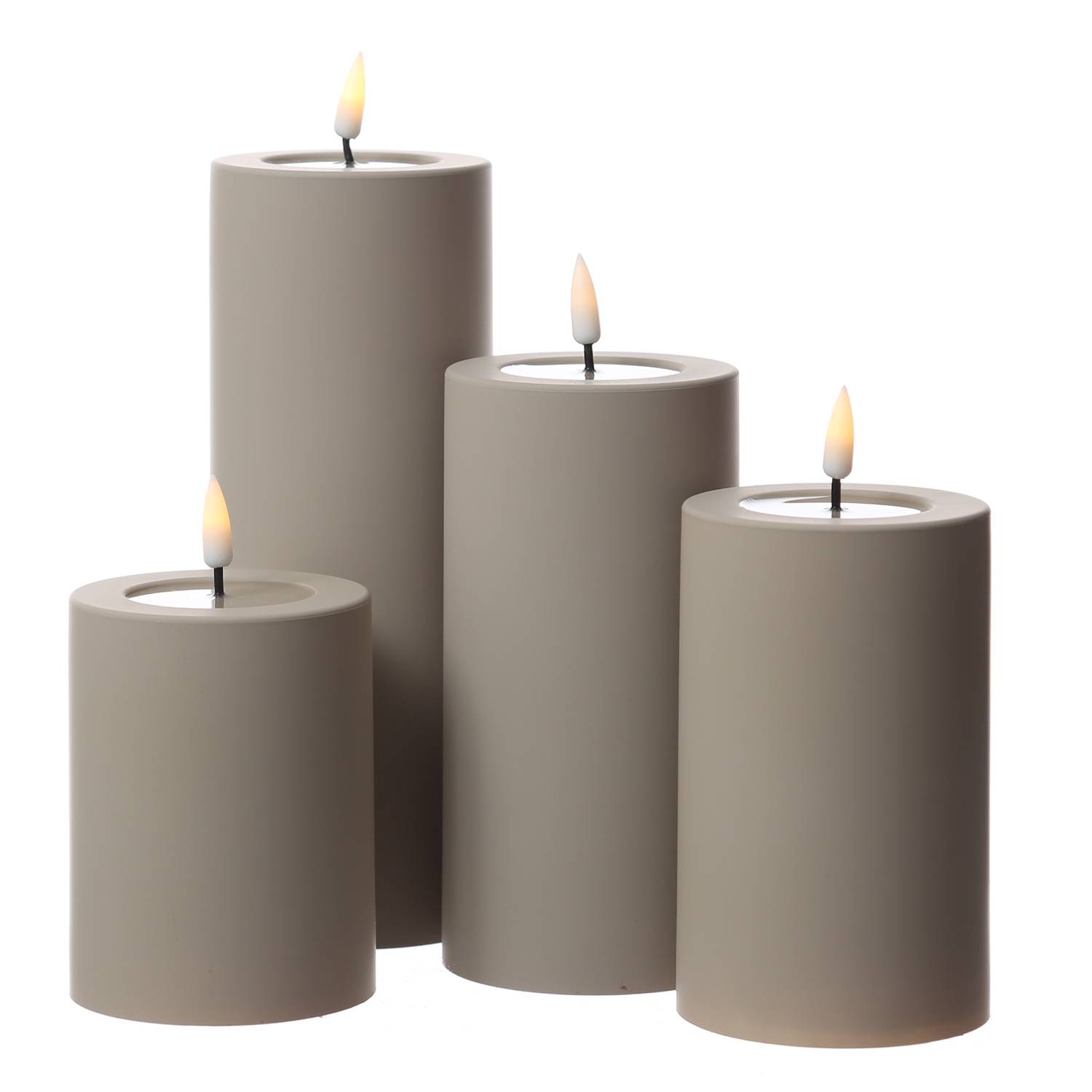 LED Kerze MIA Deluxe Homeart outdoor 3D Flamme flackernd H: 20cm D: 7,5cm sand