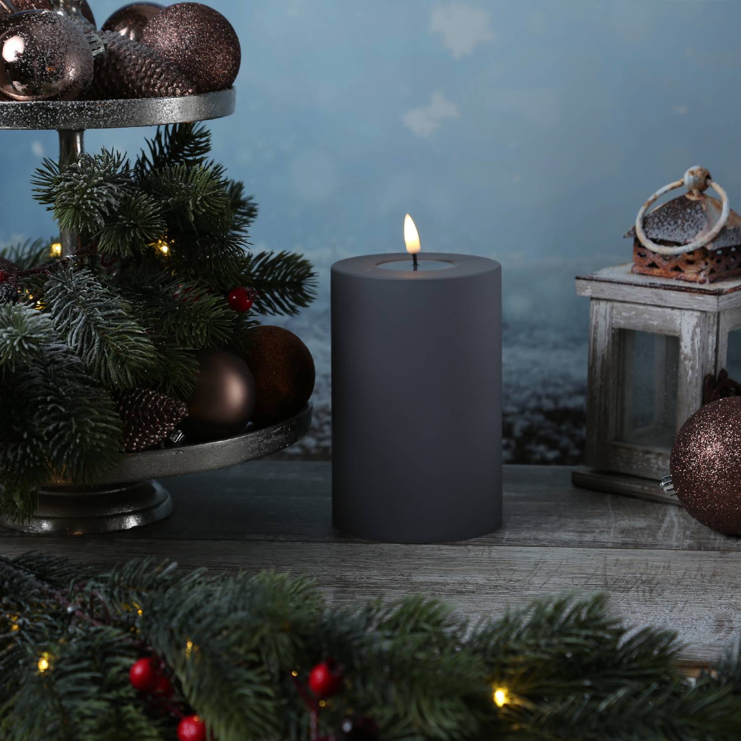 LED Kerze MIA outdoor Deluxe Homeart Stumpenkerze für Außen H: 15cm D: 10cm grau