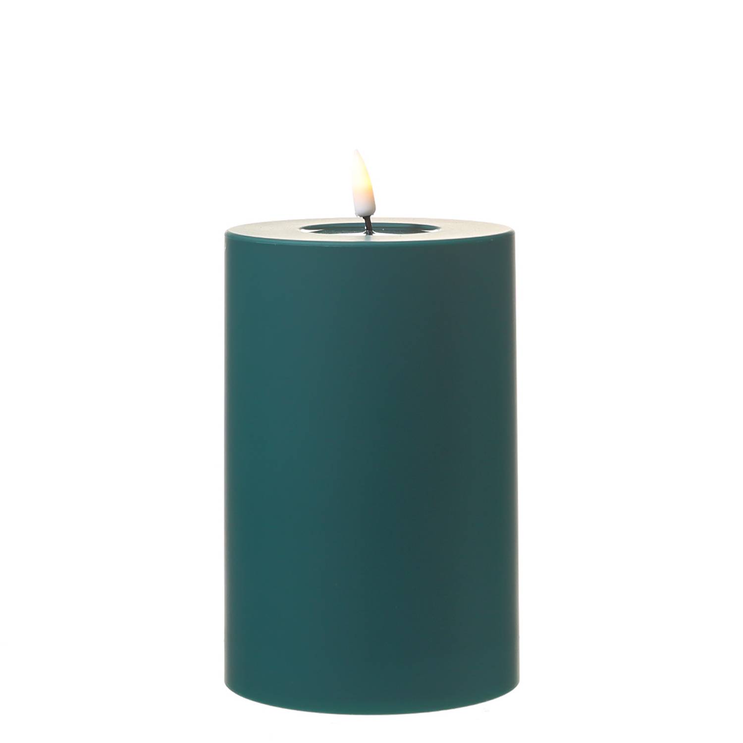 LED Kerze MIA Deluxe Homeart outdoor 3D Flamme flackernd H: 15cm D: 10cm grün