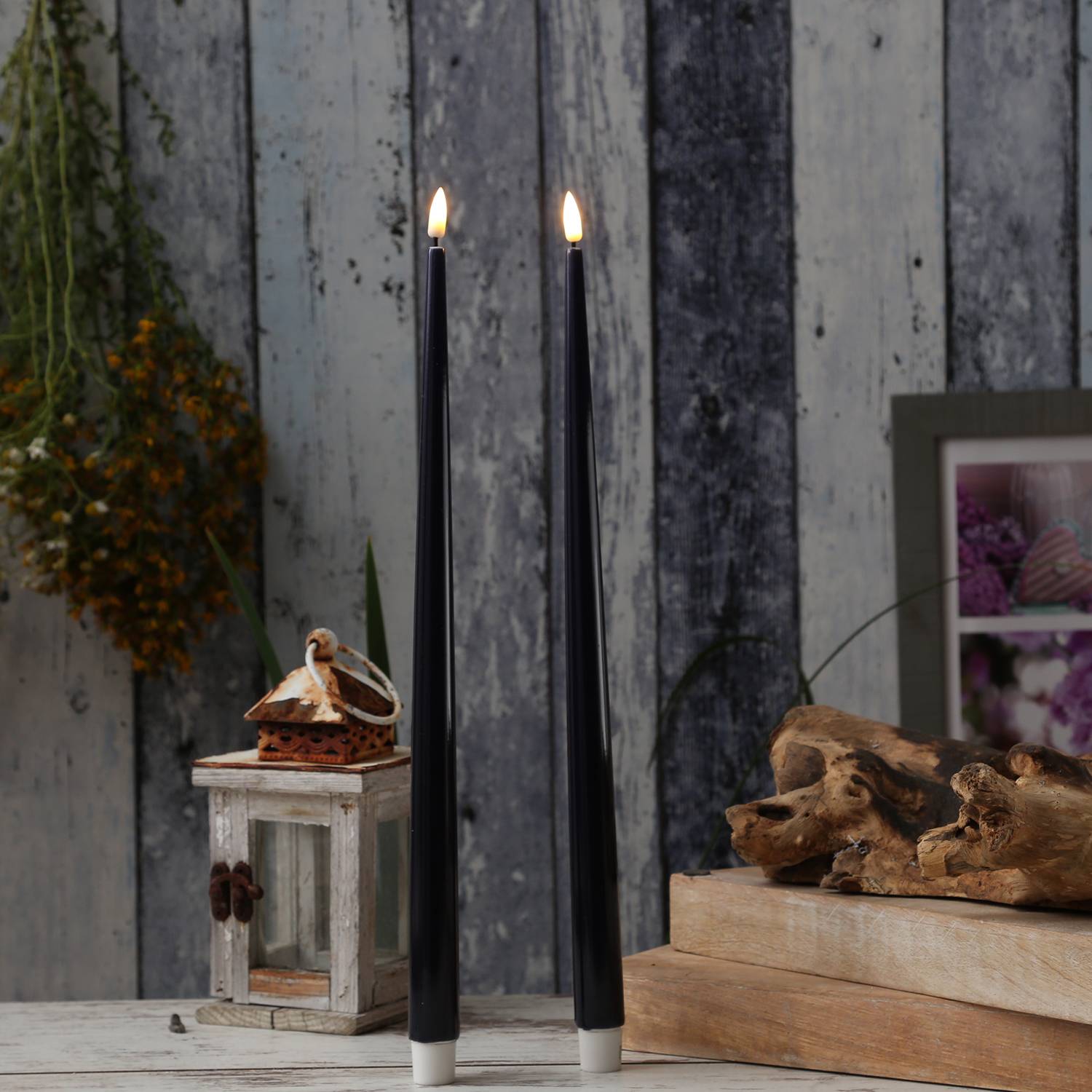 LED Stabkerze Deluxe Homeart Tafelkerze 3D Flamme flackernd 28cm königsblau 2St.