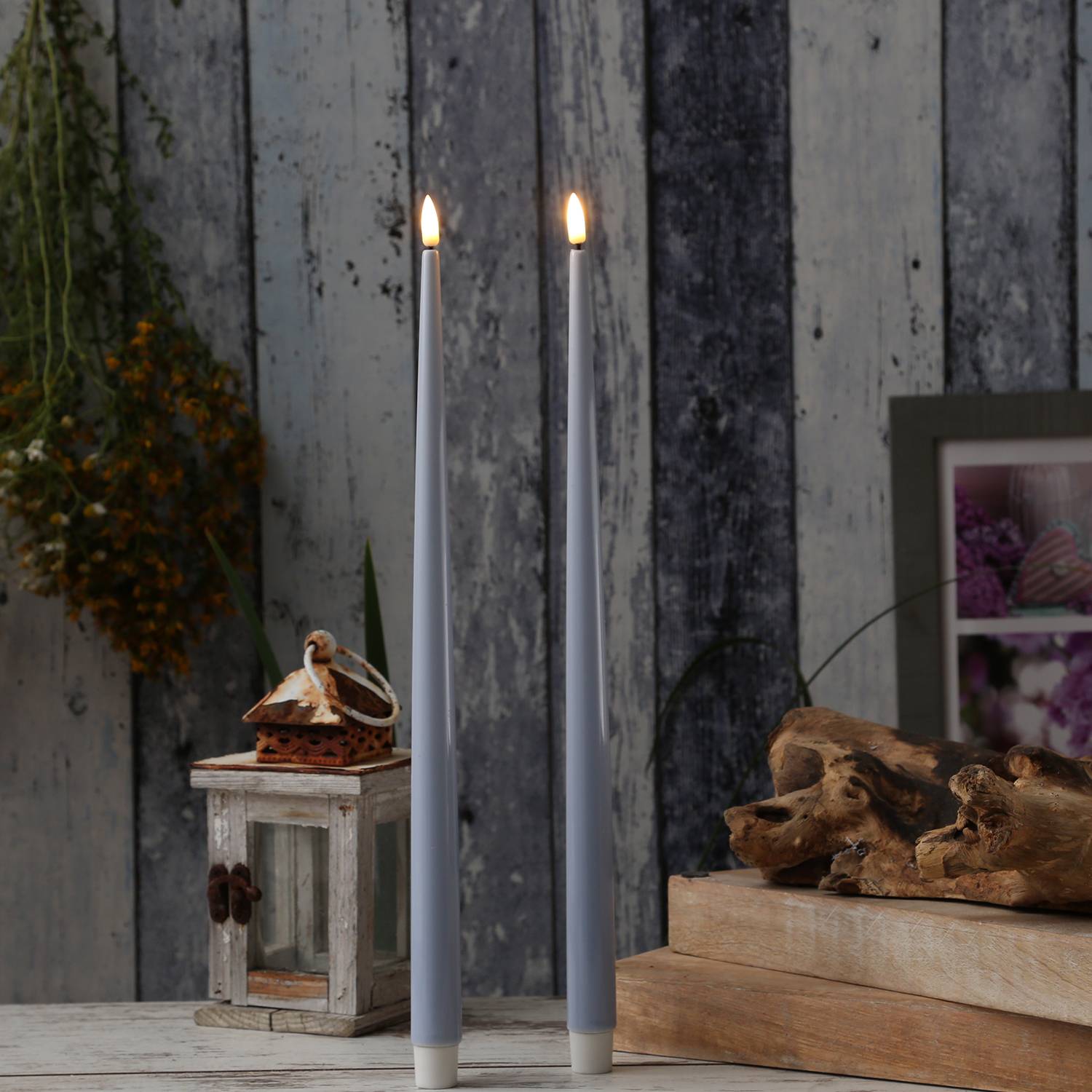 LED Stabkerze Deluxe Homeart Tafelkerze 3D Flamme flackernd 38cm hellblau 2St.