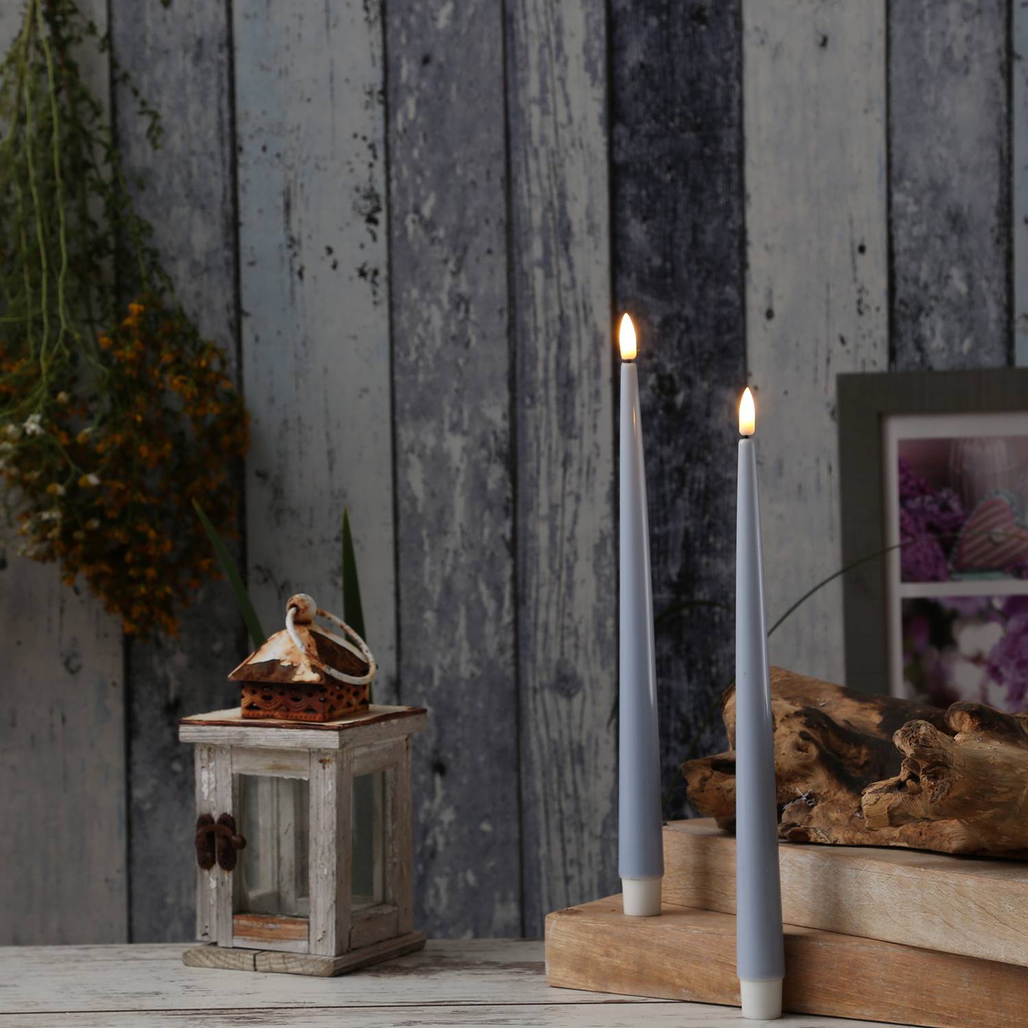 LED Stabkerze Deluxe Homeart Tafelkerze 3D Flamme flackernd 28cm hellblau 2St.