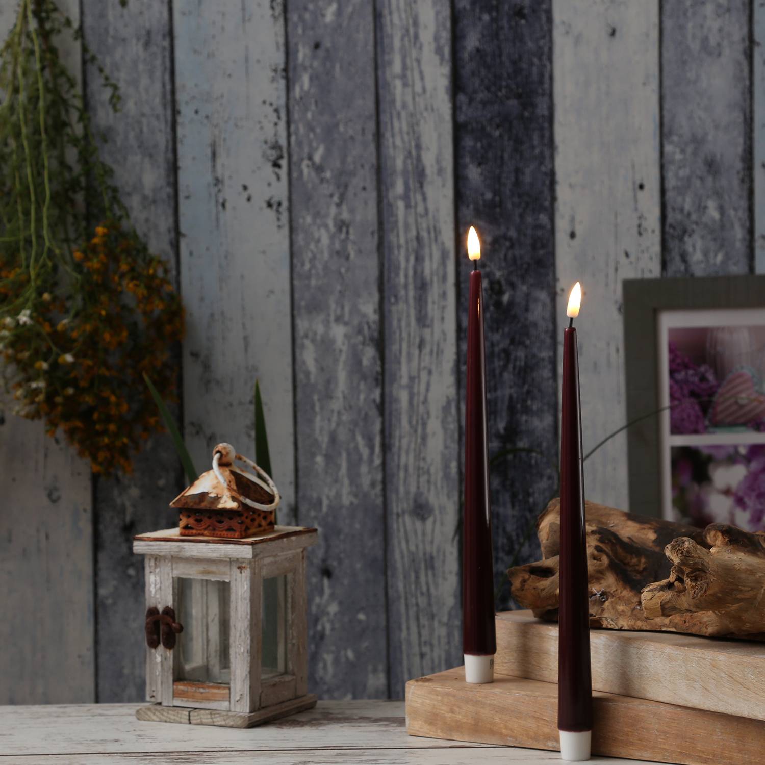 LED Stabkerze Deluxe Homeart Tafelkerze 3D Flamme flackernd 28cm weinrot 2St.