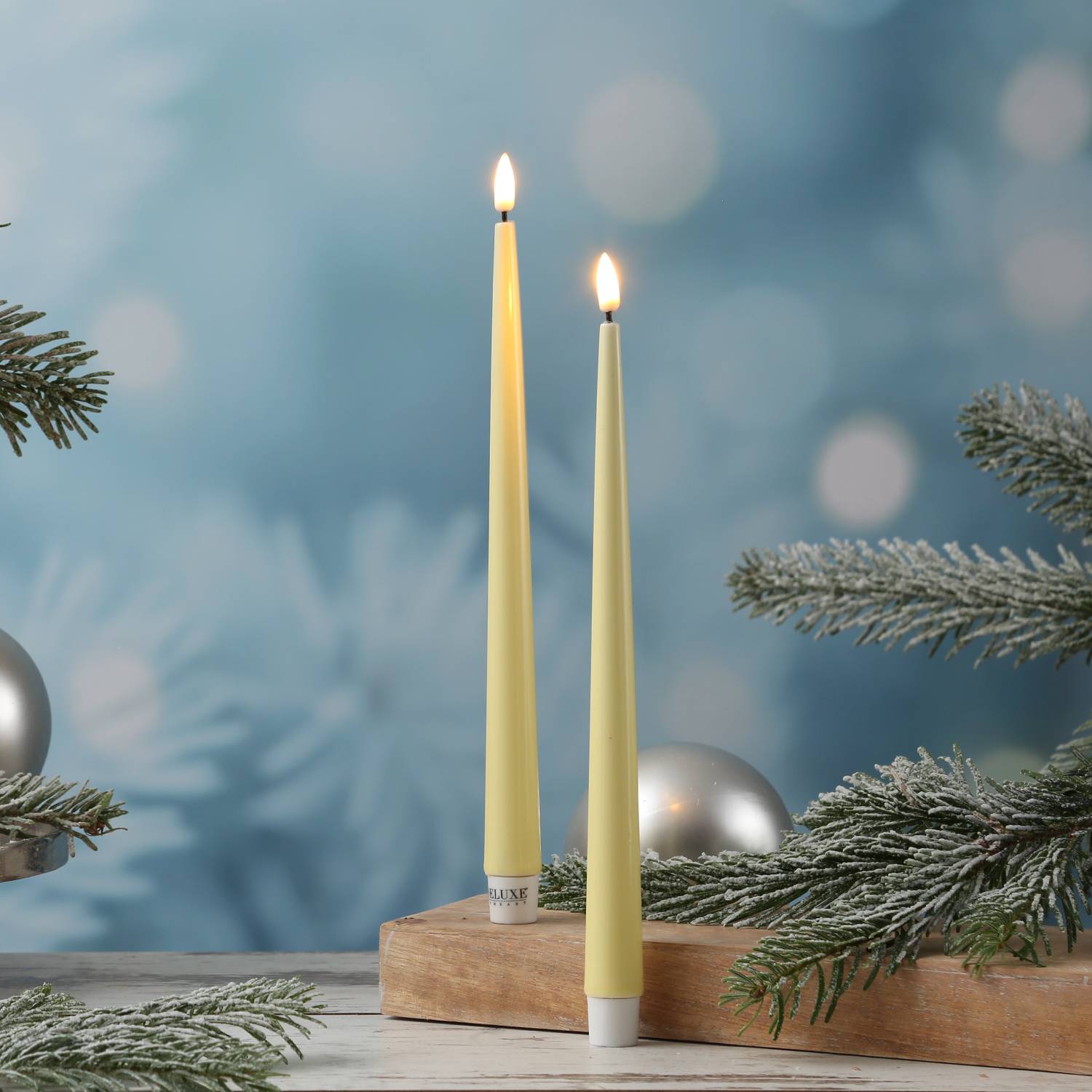 LED Stabkerze Deluxe Homeart Lack Tafelkerze 3D Flamme flackernd 28cm gelb 2St.