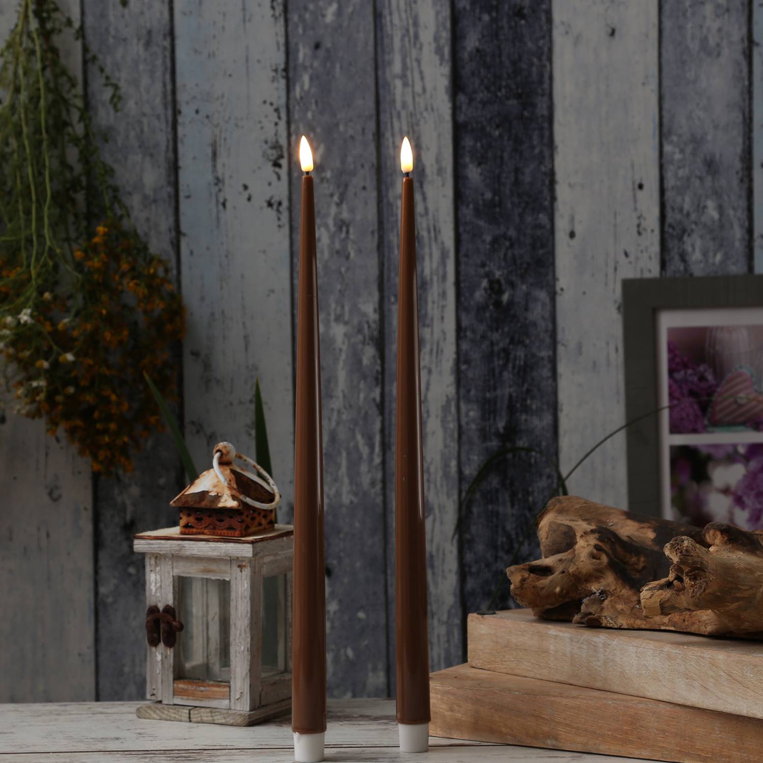 LED Stabkerze Deluxe Homeart Tafelkerze 3D Flamme flackernd 38cm karamell 2St.