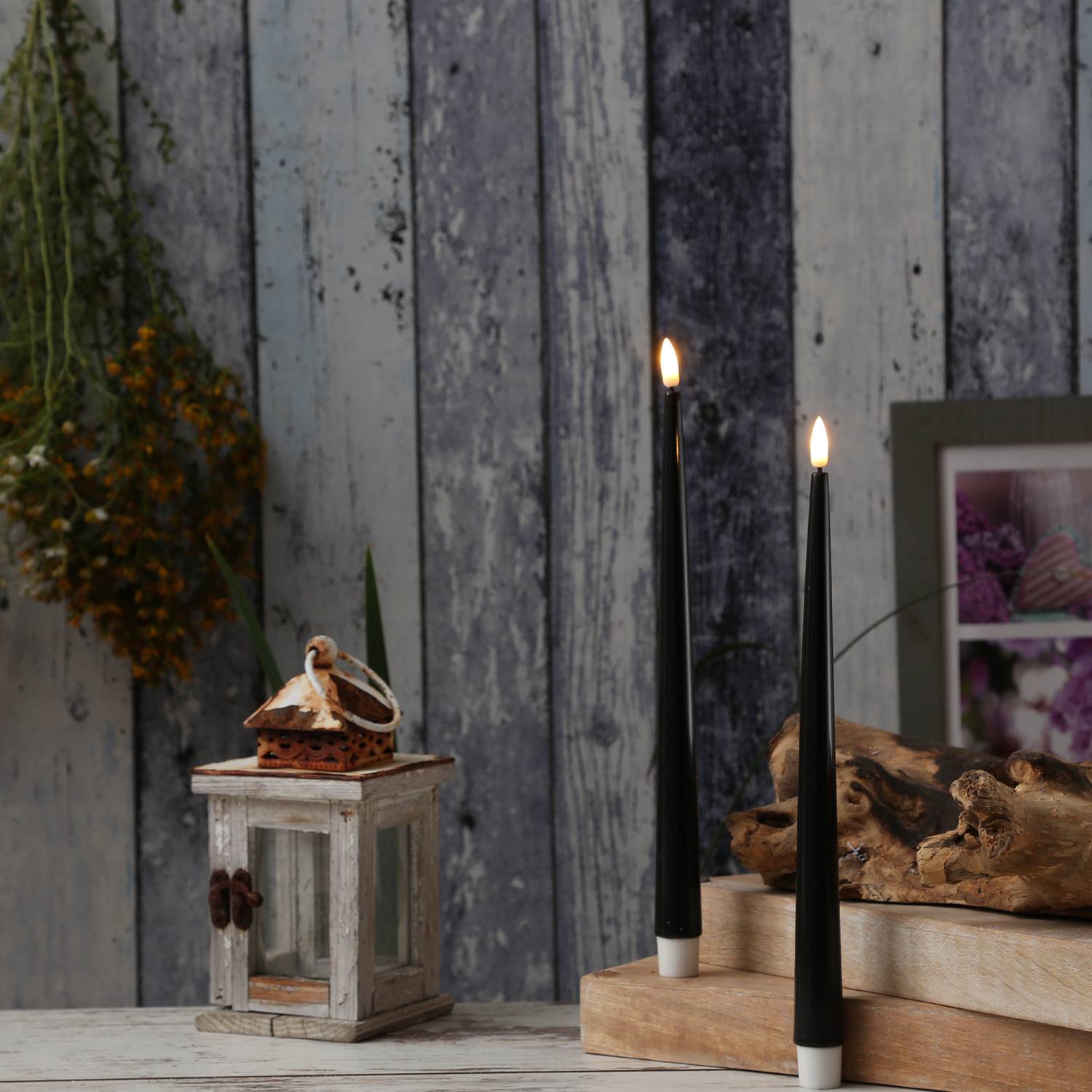 LED Stabkerze Deluxe Homeart Tafelkerze 3D Flamme flackernd 28cm schwarz 2St.