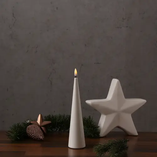 LED Kegelkerze Lea Deluxe Homeart Lack Kegelform 3D Flamme flackernd 20cm weiß LED Kegelkerze Lea Deluxe Homeart Lack Kegelform 3D Flamme flackernd 20cm weiß