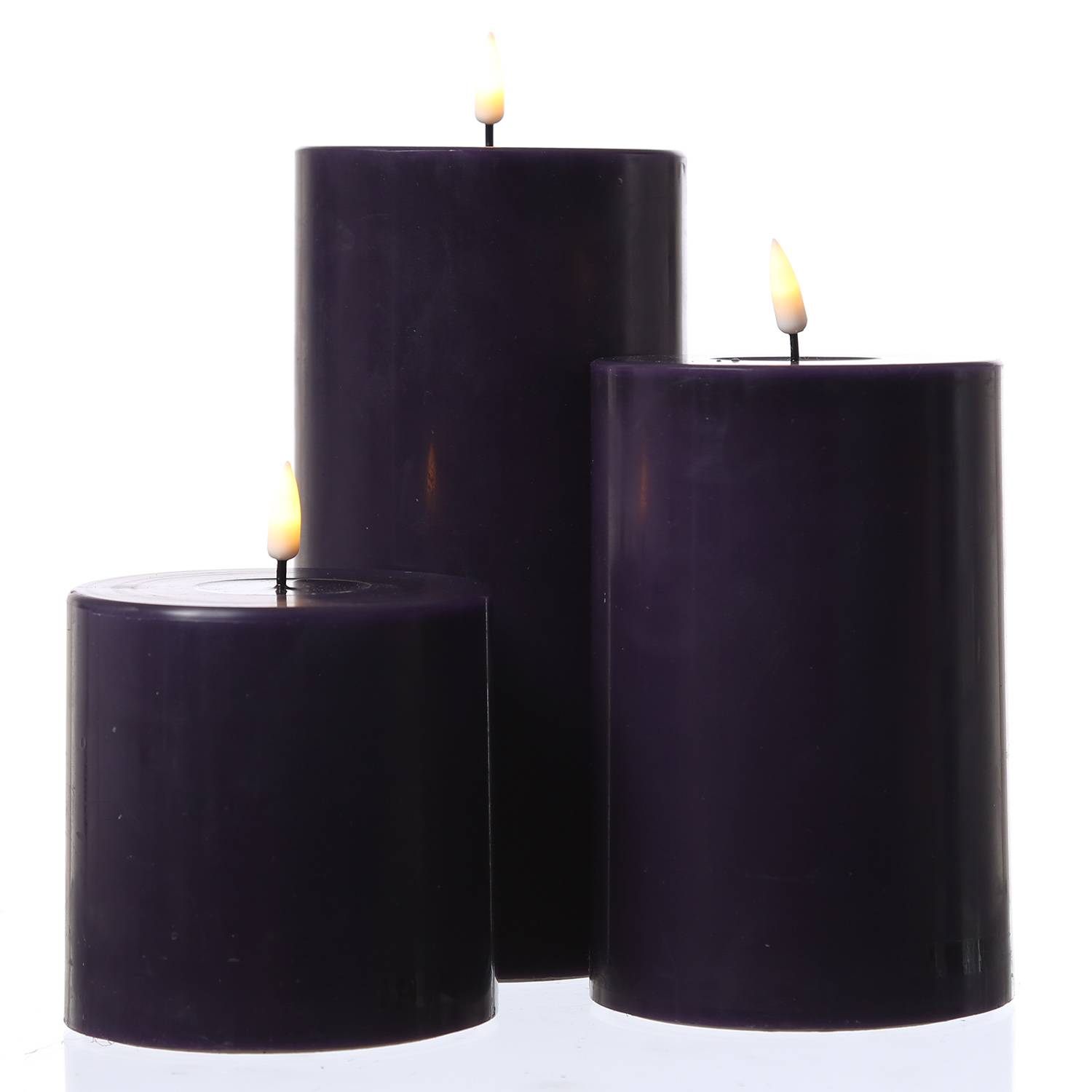 LED Kerze Mia Deluxe Homeart Echtwachs flackernd H: 10cm D: 10cm dunkellila