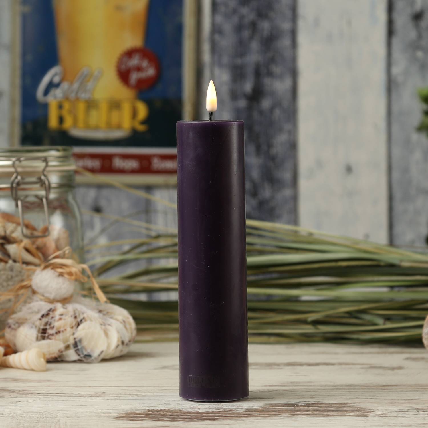 LED Kerze Mia Deluxe Homeart Echtwachs flackernd H: 20cm D: 5cm dunkellila