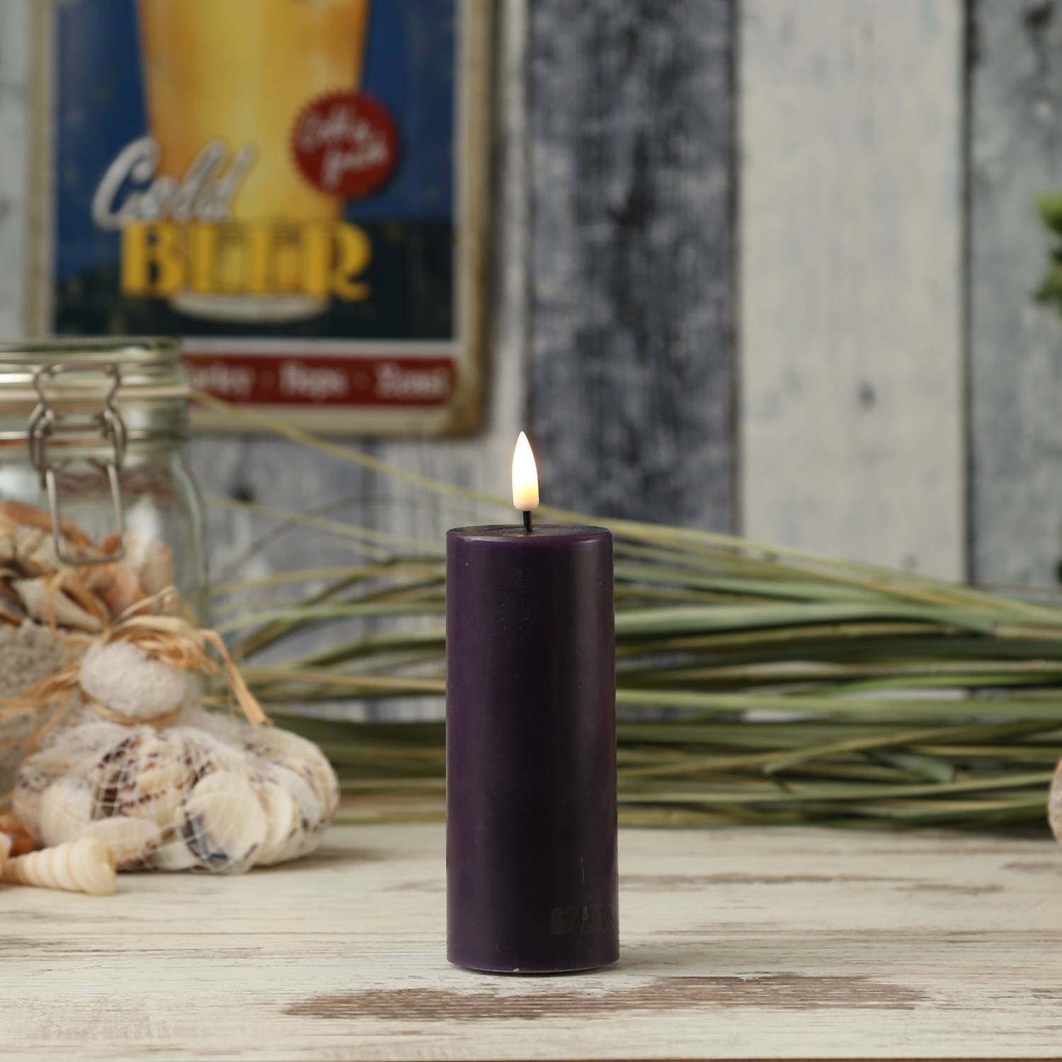 LED Kerze Mia Deluxe Homeart Echtwachs flackernd H: 12,5cm D: 5cm dunkellila