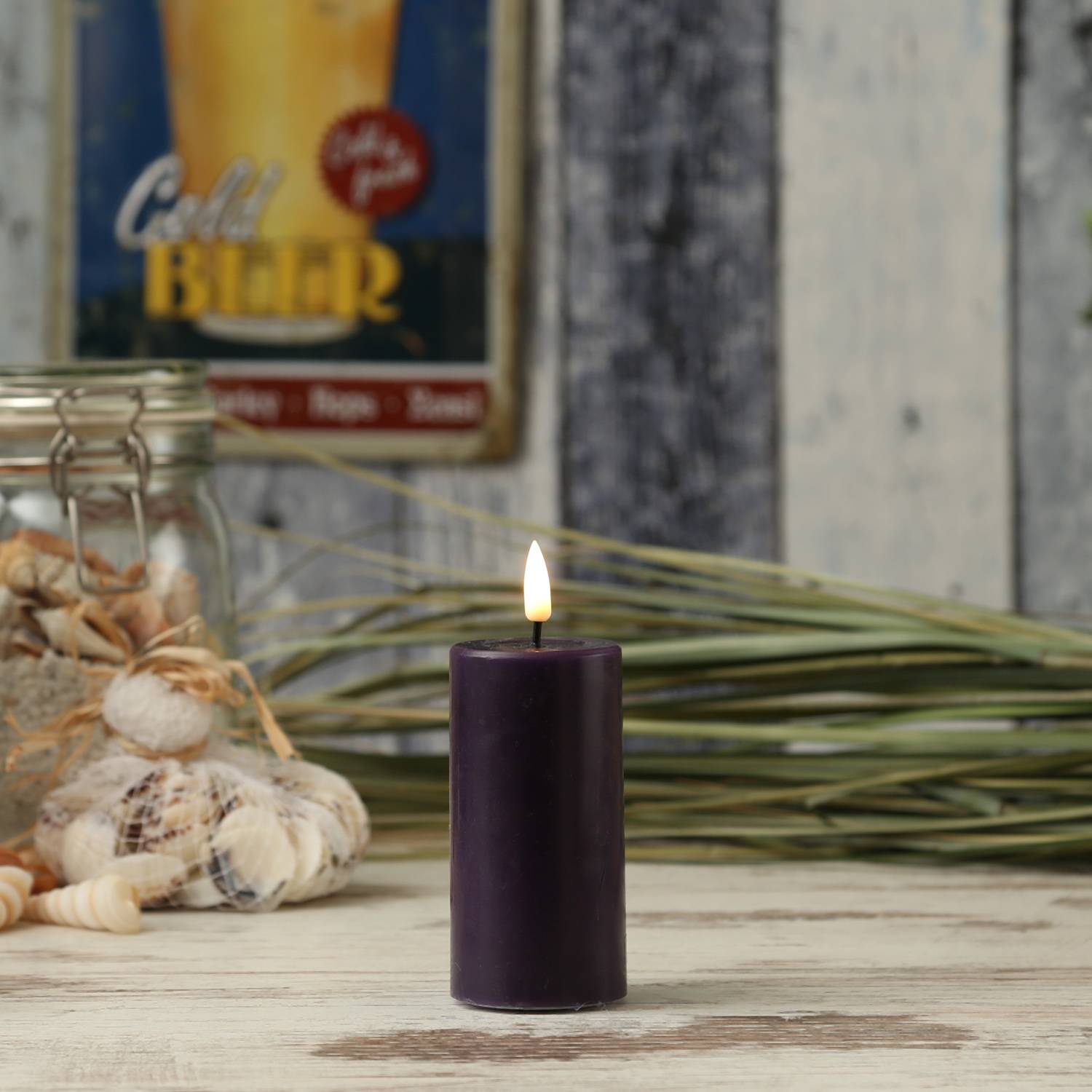 LED Kerze Mia Deluxe Homeart Echtwachs flackernd H: 10cm D: 5cm dunkellila