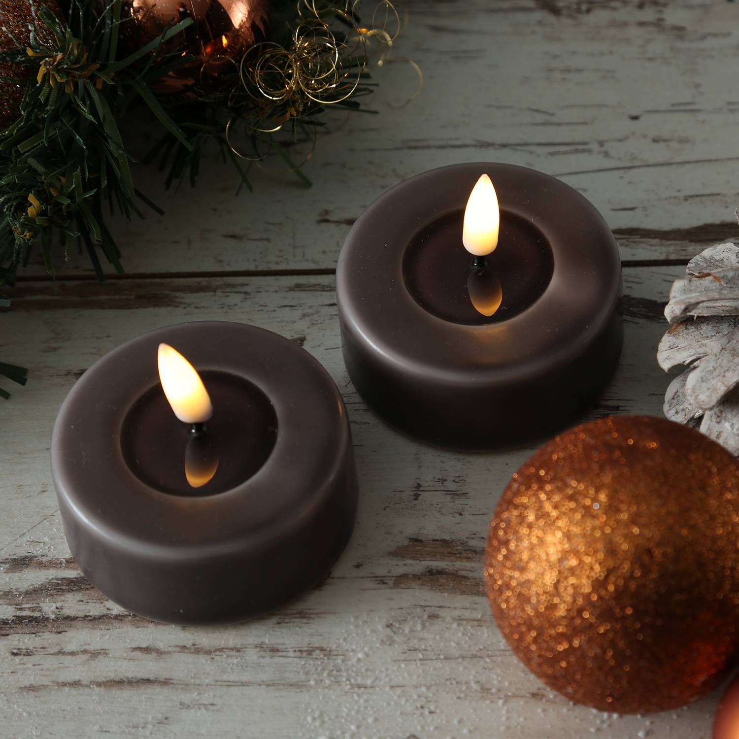 LED Maxi Teelichter Mia Deluxe Homeart Echtwachs D:6,1cm mokka braun 2 Stück