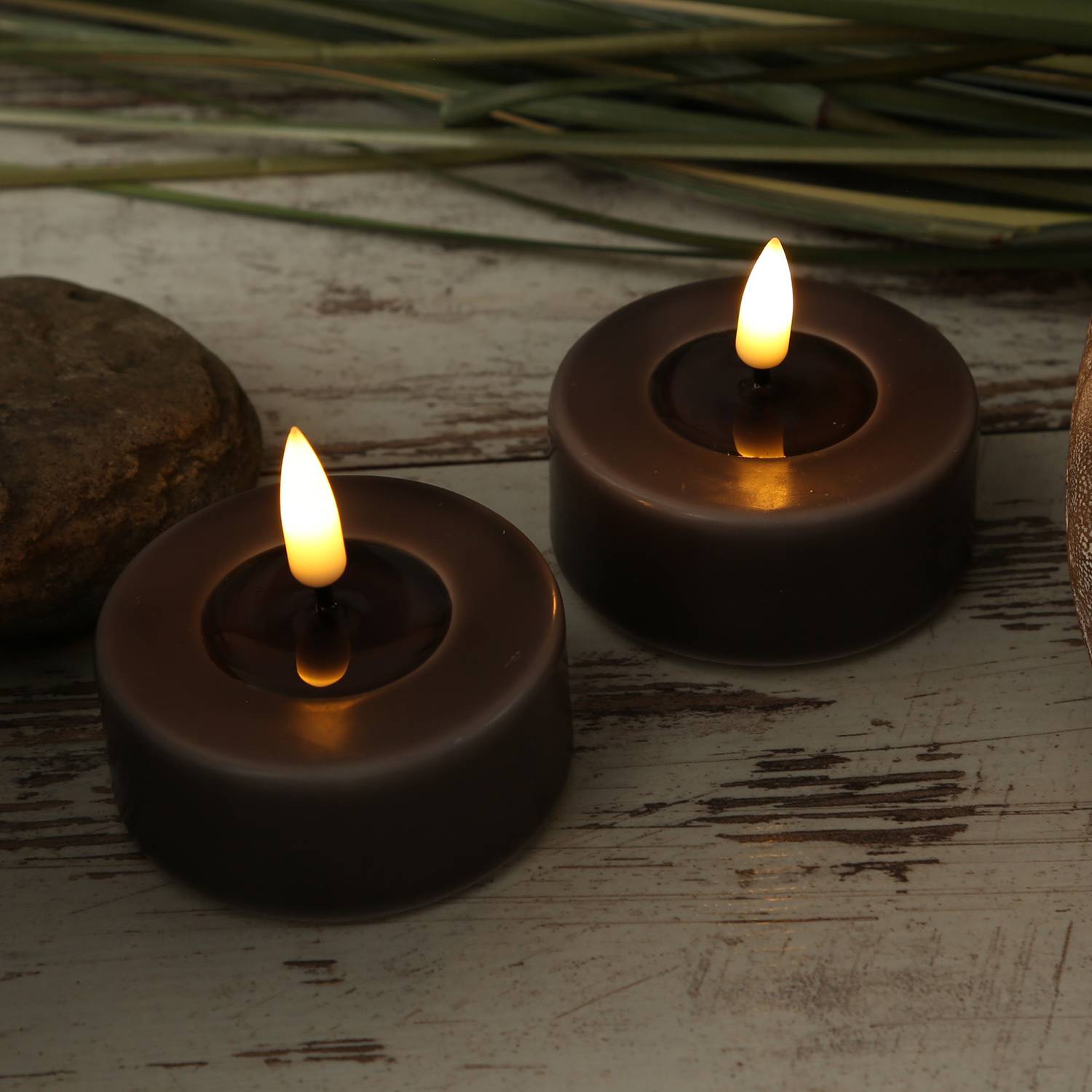 LED Maxi Teelichter Mia Deluxe Homeart Echtwachs D:6,1cm mokka braun 2 Stück