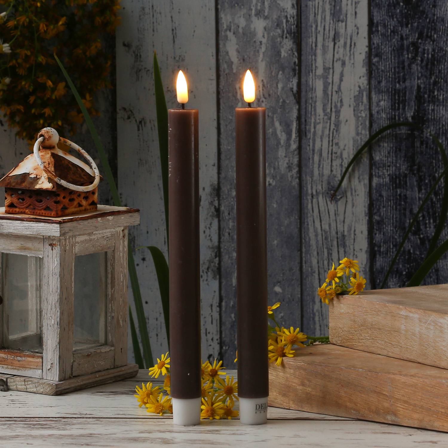 LED Stabkerzen Deluxe Homeart Tafelkerzen Echtwachs flackernd 24cm mokka 2St