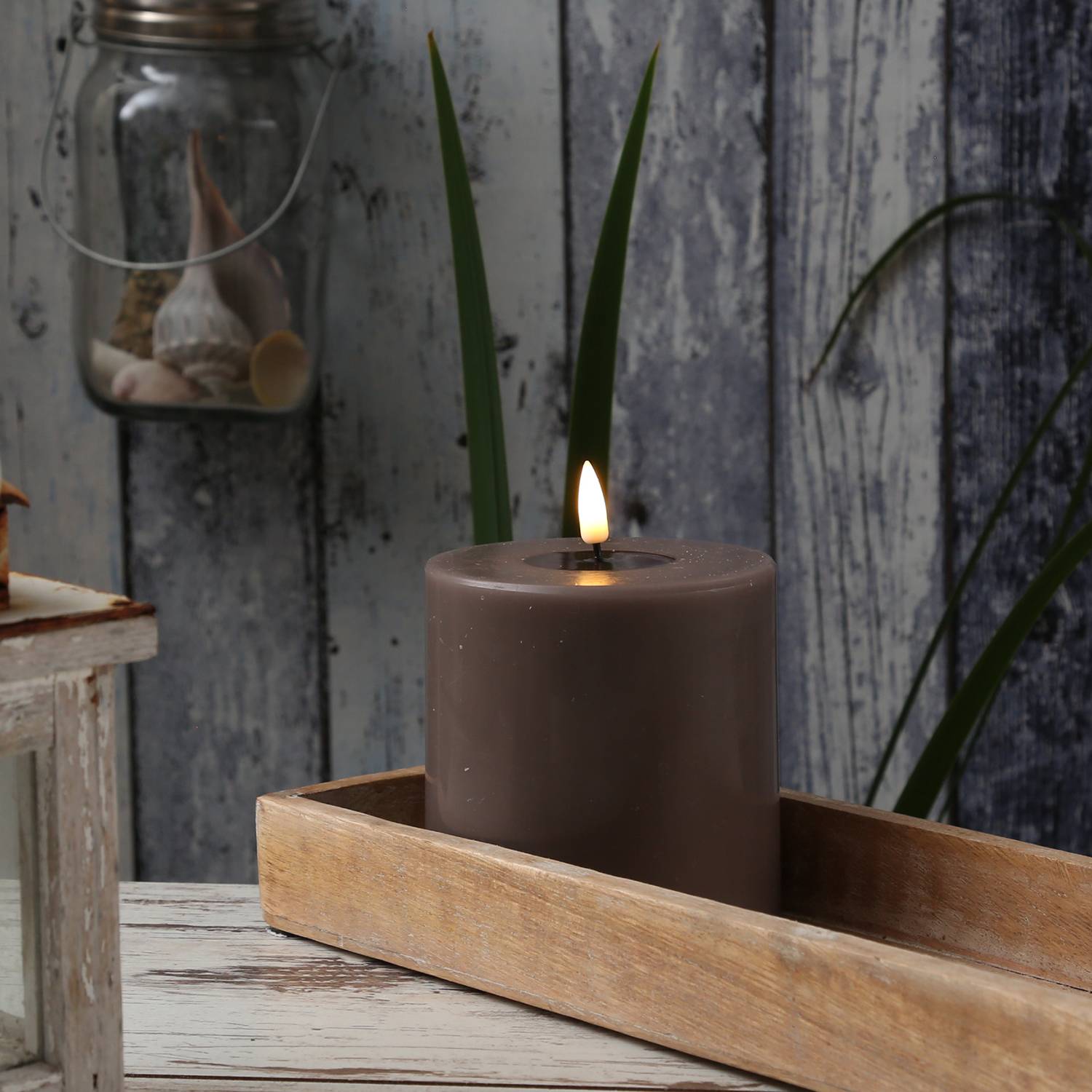 LED Kerze Mia Deluxe Homeart Echtwachs 3D Flamme flackernd H: 10cm D: 10cm mokka