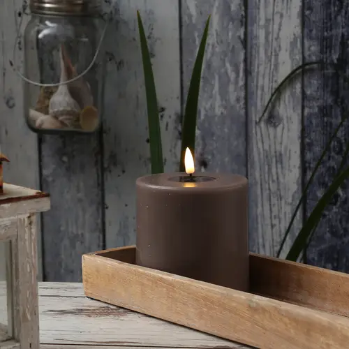 LED Kerze Mia Deluxe Homeart Echtwachs 3D Flamme flackernd H: 10cm D: 10cm mokka LED Kerze Mia Deluxe Homeart Echtwachs 3D Flamme flackernd H: 10cm D: 10cm mokka