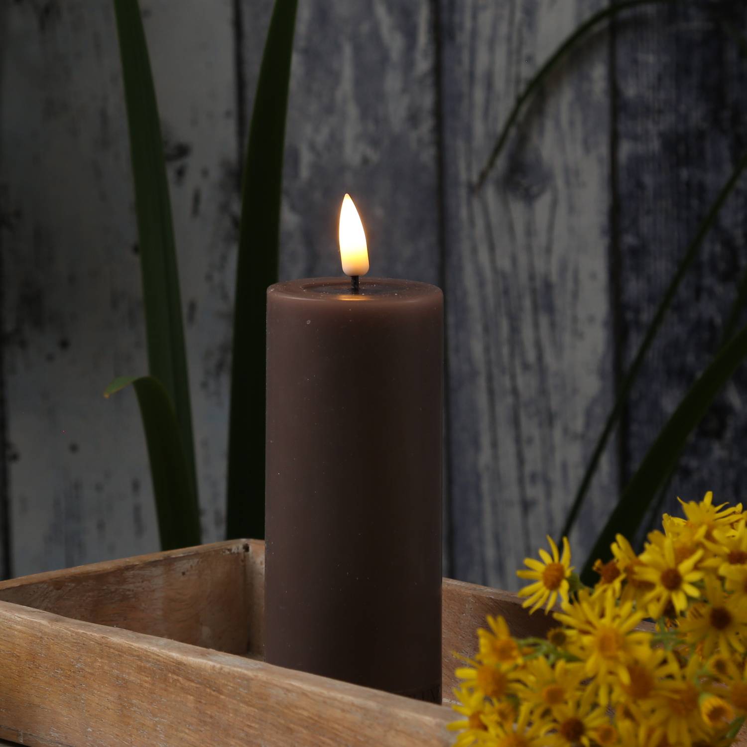 LED Kerze Mia Deluxe Homeart Echtwachs flackernde Flamme H: 12,5cm D: 5cm mokka