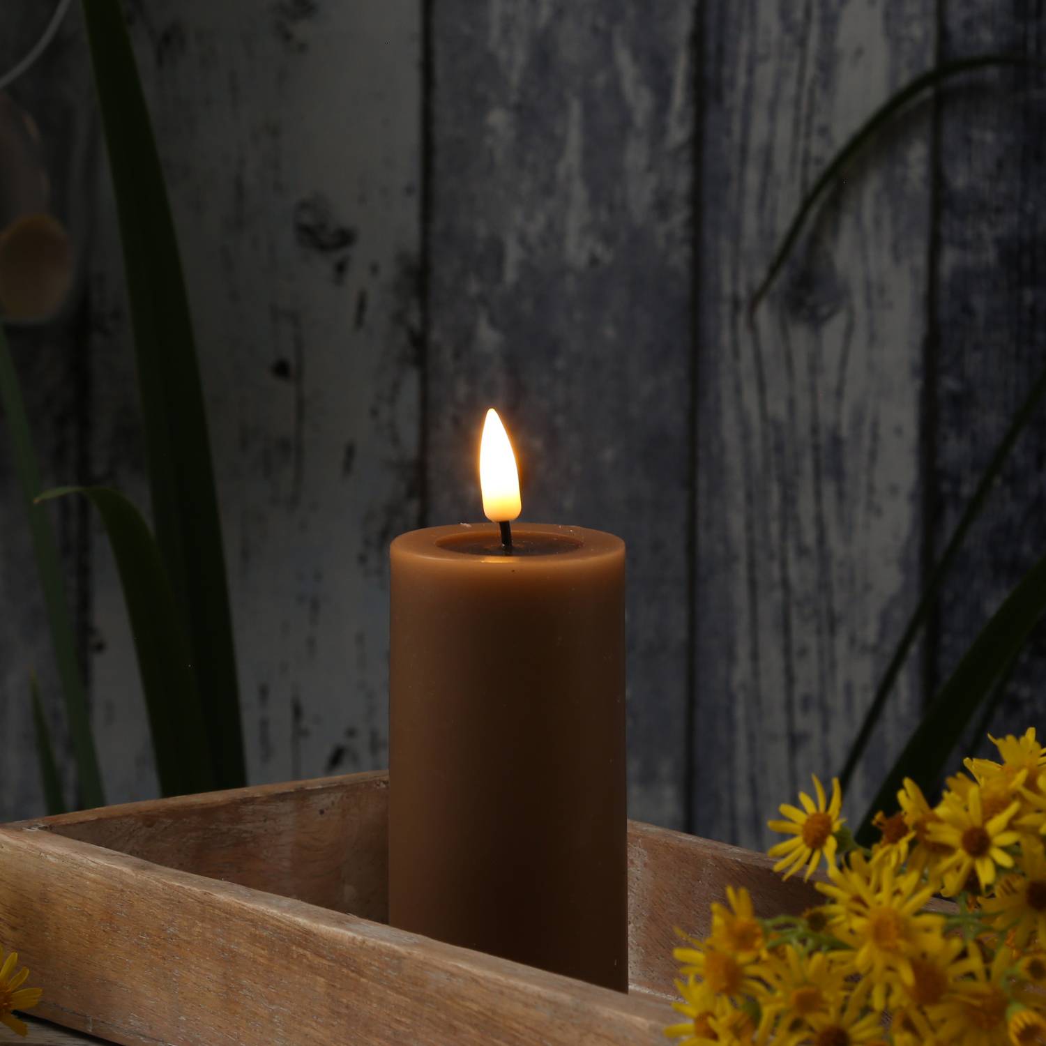 LED Kerze Mia Deluxe Homeart Echtwachs flackernde Flamme H: 10cm D: 5cm karamell