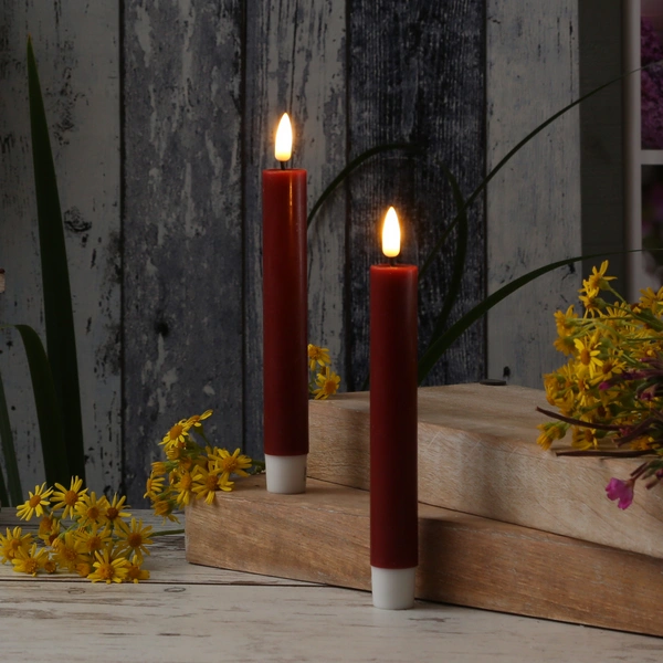 LED Stabkerzen Deluxe Tafelkerzen Echtwachs flackernd 15cm bordeauxrot 2Stk LED Stabkerzen Deluxe Tafelkerzen Echtwachs flackernd 15cm bordeauxrot 2Stk