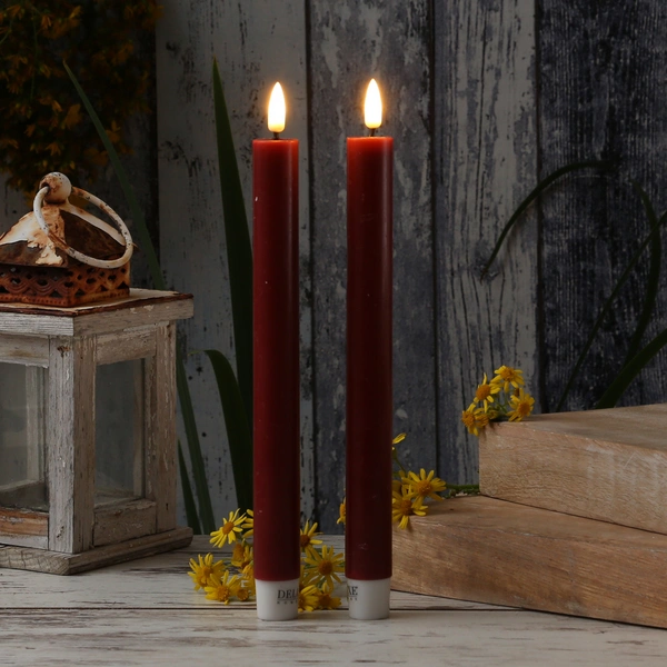 LED Stabkerzen Deluxe Tafelkerzen Echtwachs flackernd 24cm bordeauxrot 2Stk LED Stabkerzen Deluxe Tafelkerzen Echtwachs flackernd 24cm bordeauxrot 2Stk