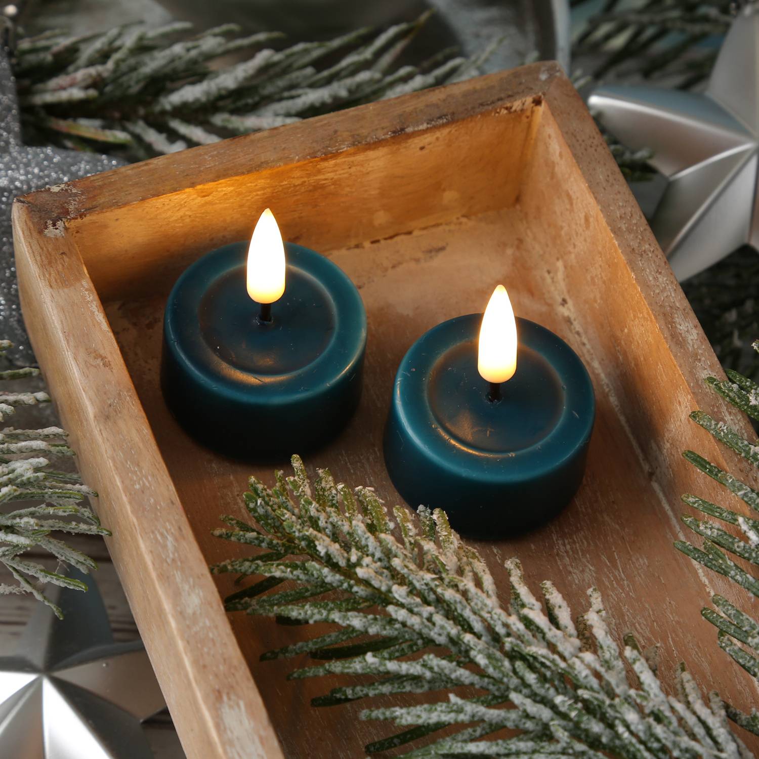 LED Teelichter Mia Deluxe Homeart flackernd inkl. Batterien D: 4,1cm petrol 2St