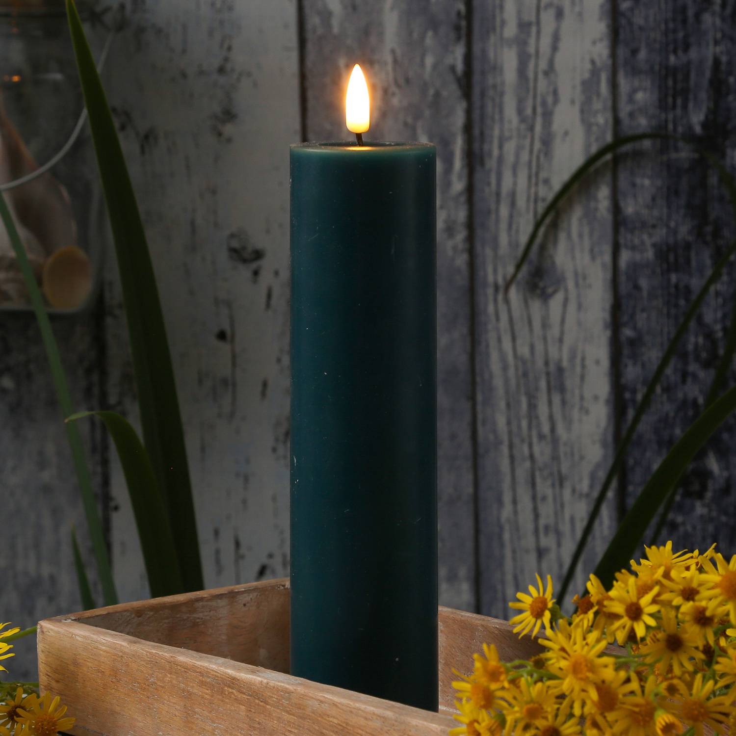 LED Kerze Mia Deluxe Homeart Echtwachs flackernde Flamme H: 20cm D: 5cm petrol