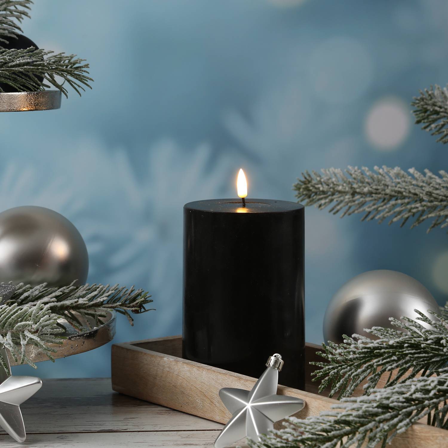 LED Kerze Mia Deluxe Homeart Echtwachs 3D Flamme flackernd H: 15cm schwarz