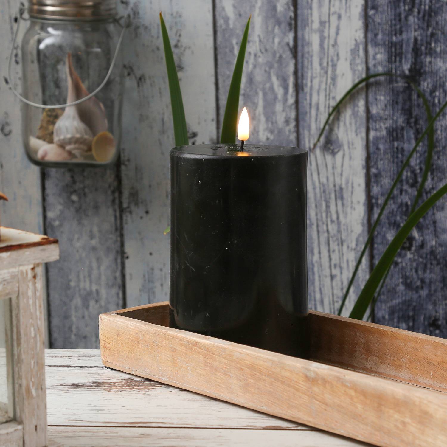 LED Kerze Mia Deluxe Homeart Echtwachs 3D Flamme flackernd H: 15cm schwarz